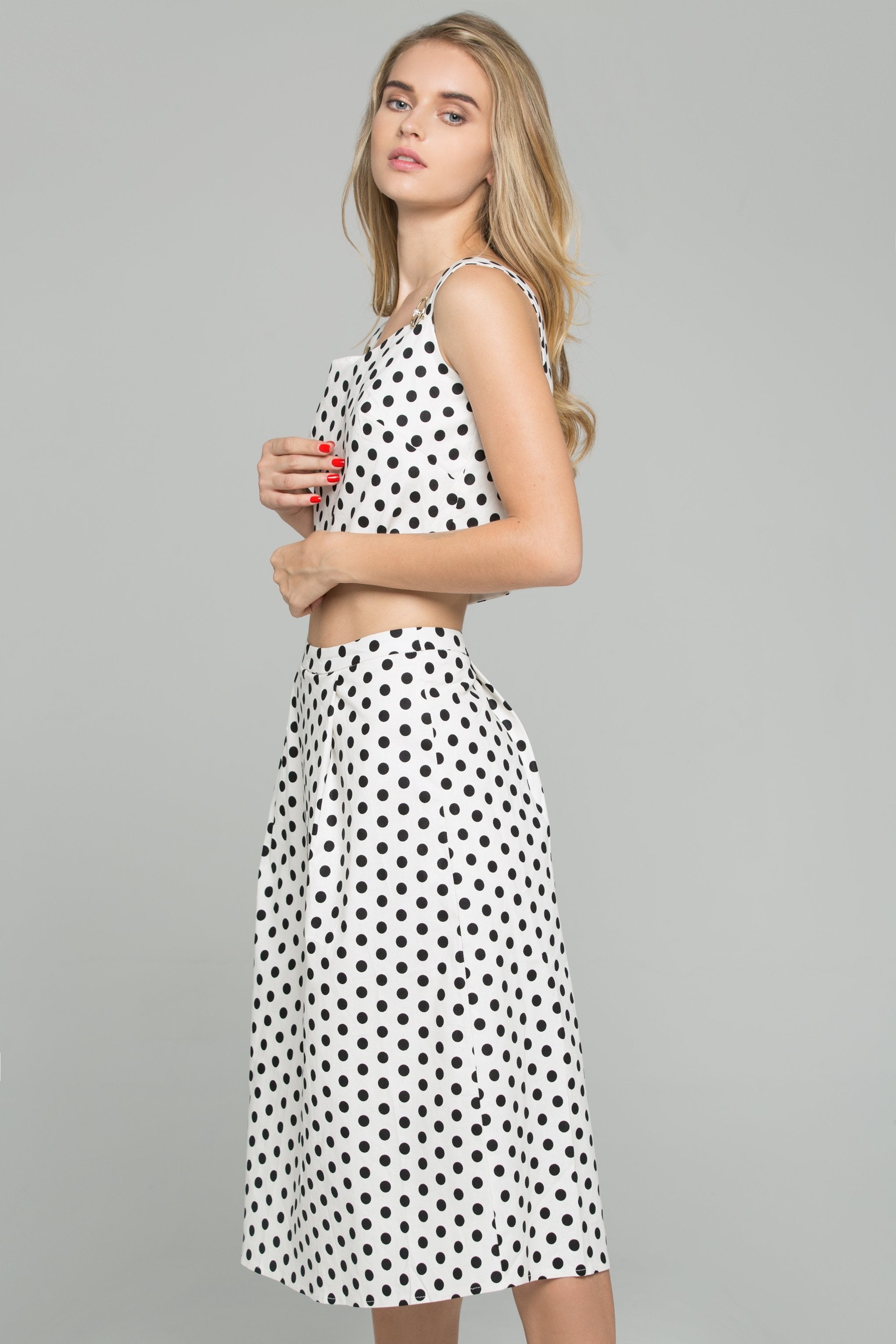 Black and White Polka Dot Sweetheart Neckline 2-piece Co-Ord Midi Dress - ownthelooks-Development