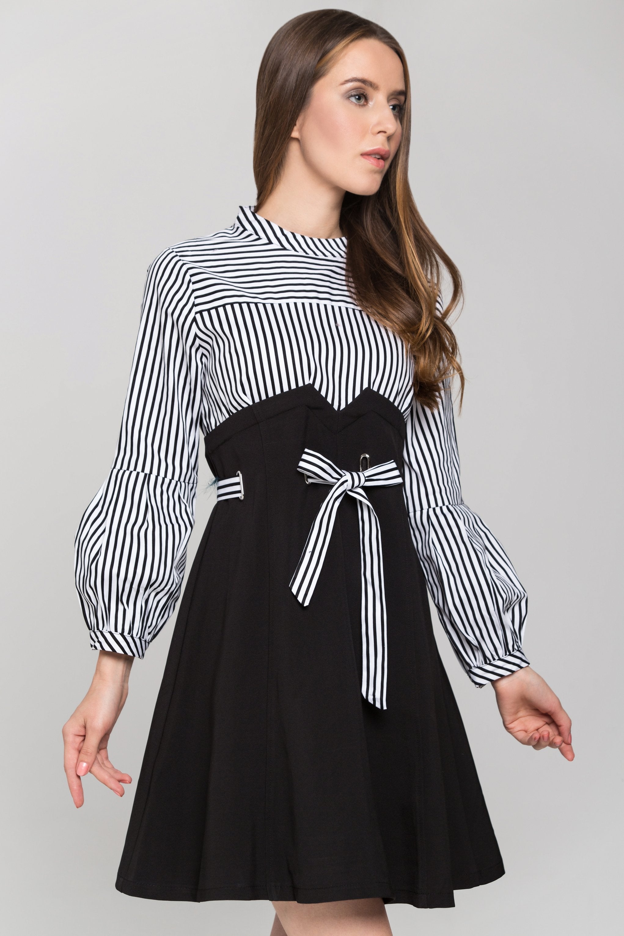 Blue and White Stripe Ring Lace Waist Midi Dress - ownthelooks-Development