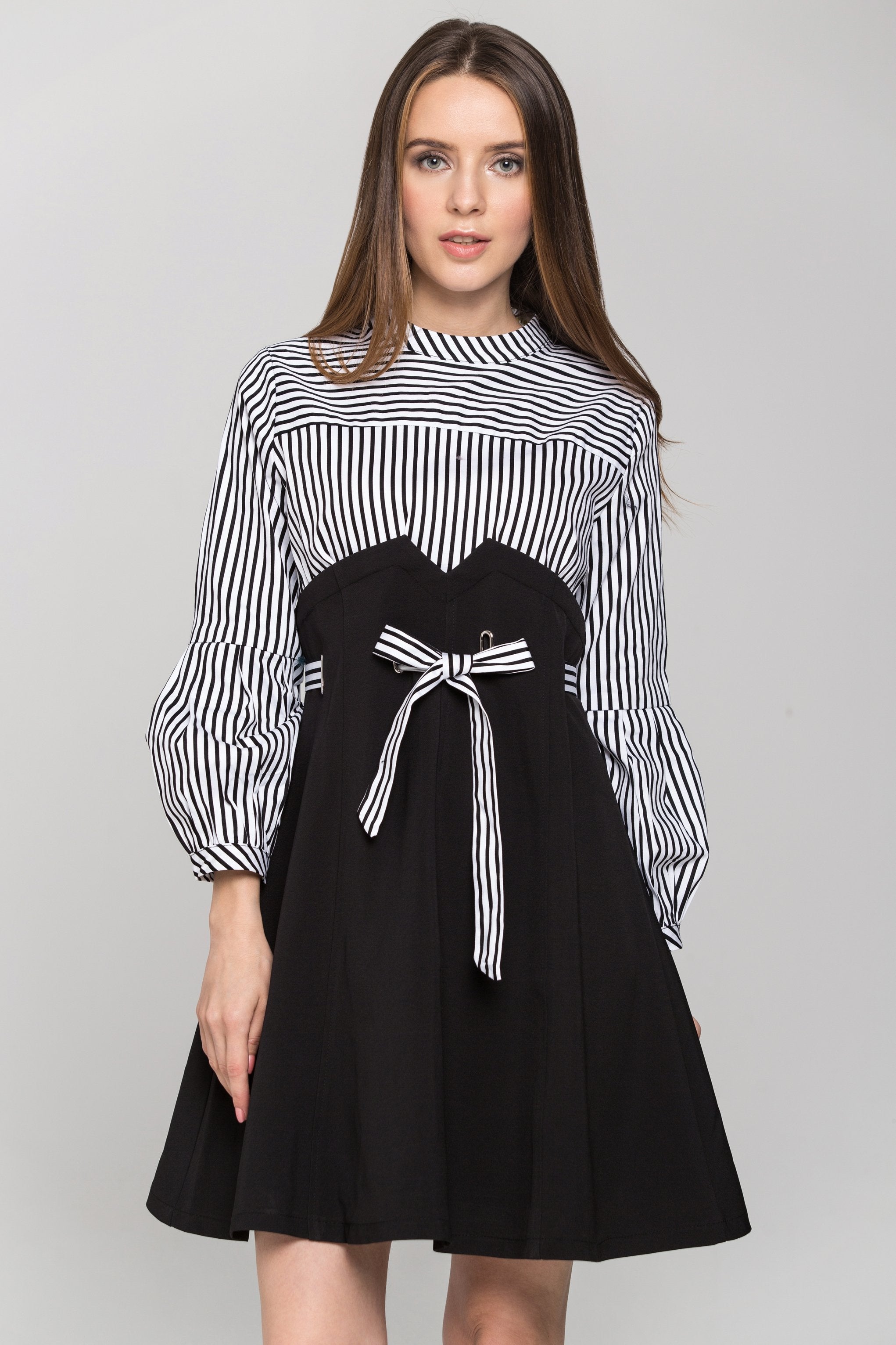 Blue and White Stripe Ring Lace Waist Midi Dress - ownthelooks-Development