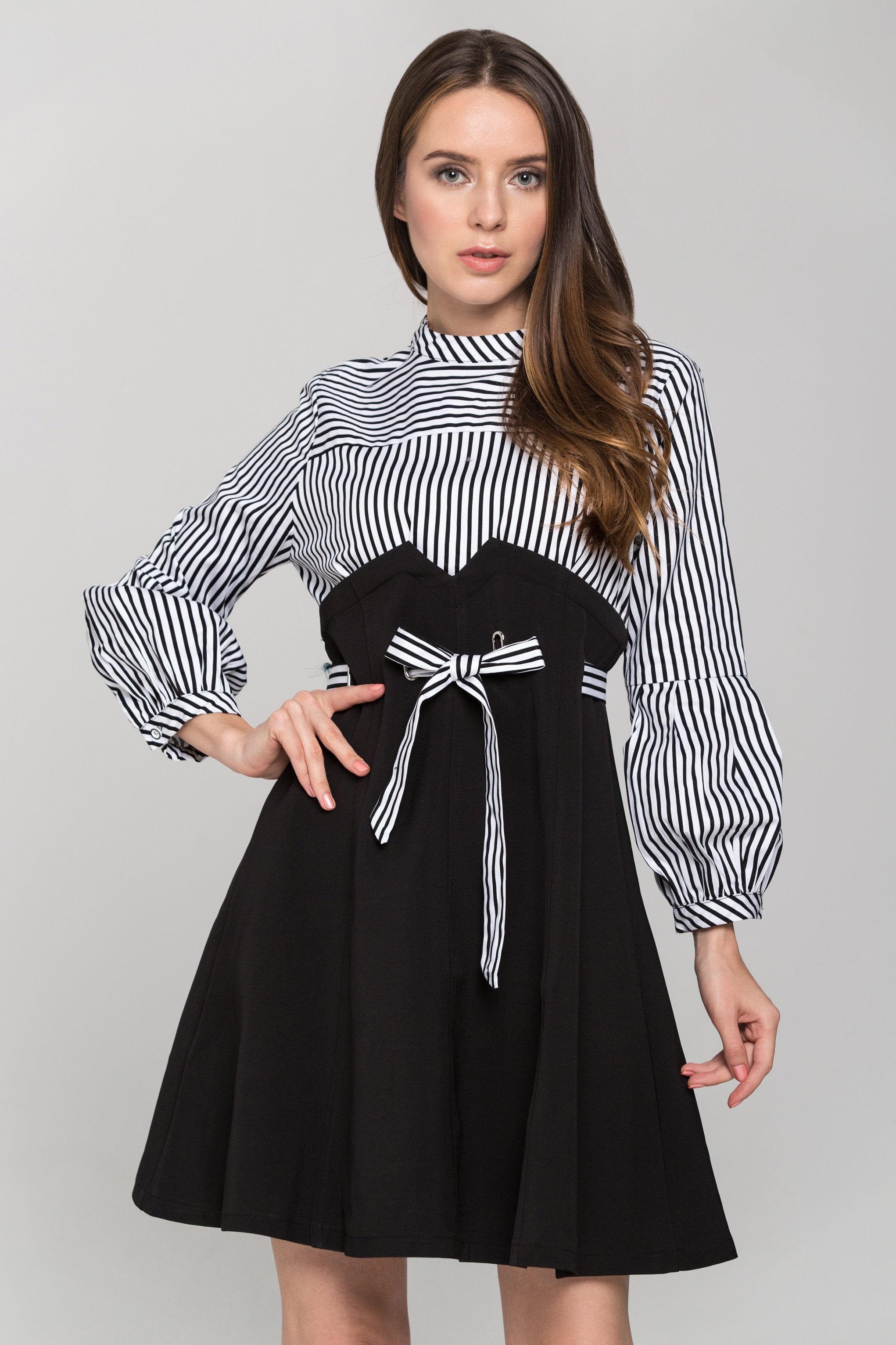 Blue and White Stripe Ring Lace Waist Midi Dress - ownthelooks-Development