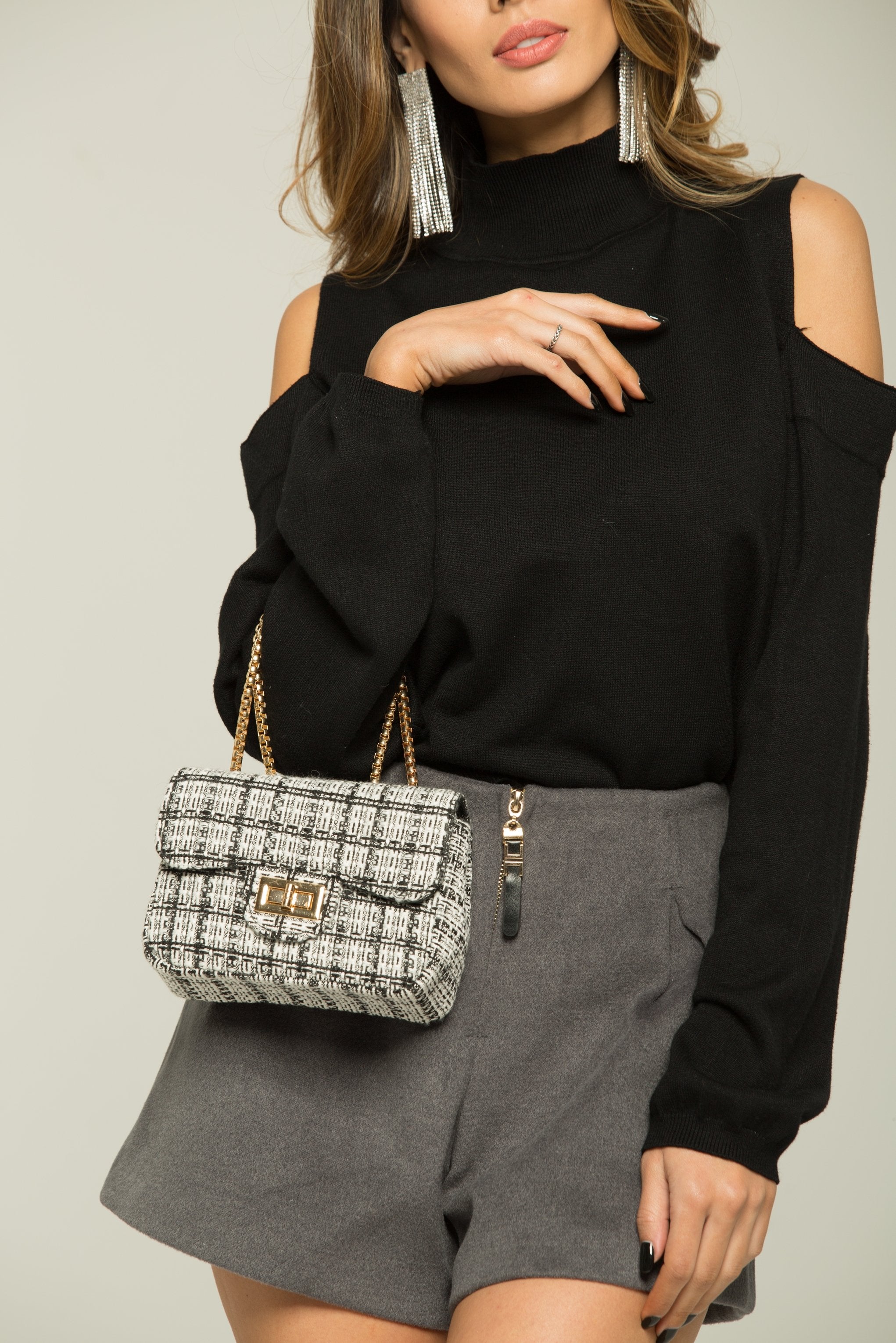 Black and White Threaded Royal Sling Bag - ownthelooks-Development