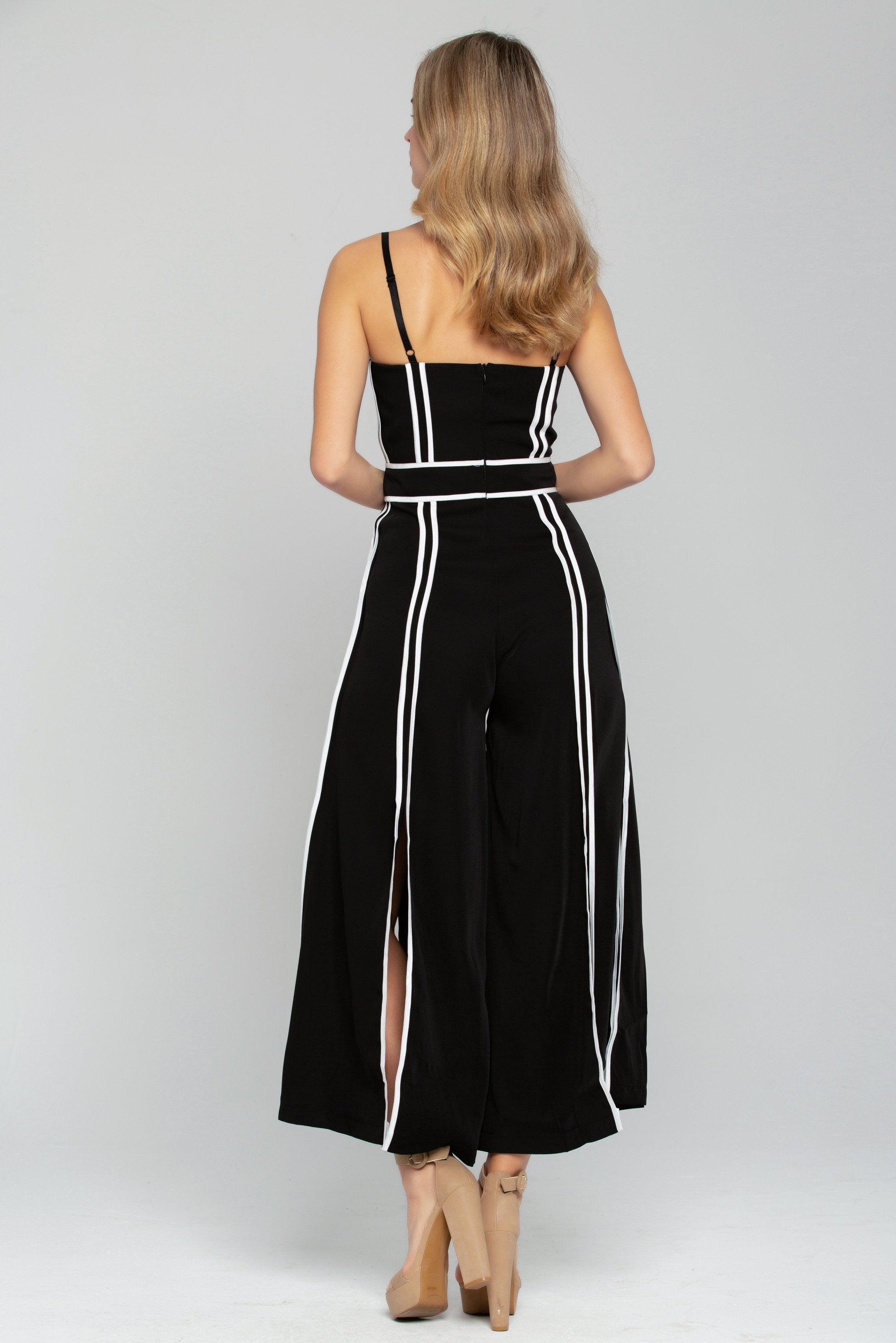 Black and White Trim Slit Jumpsuit - ownthelooks-Development
