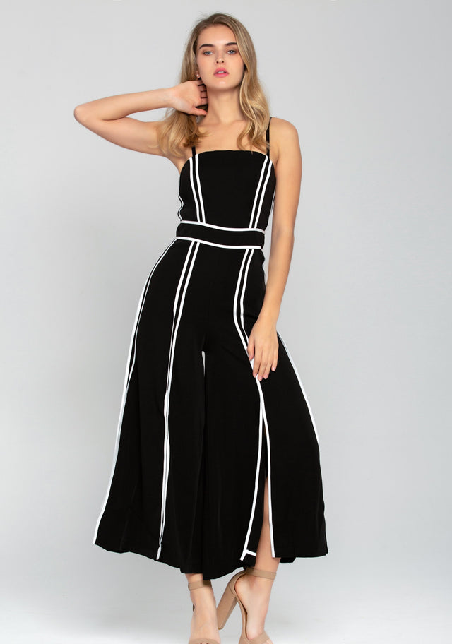 Black and White Trim Slit Jumpsuit - ownthelooks-Development