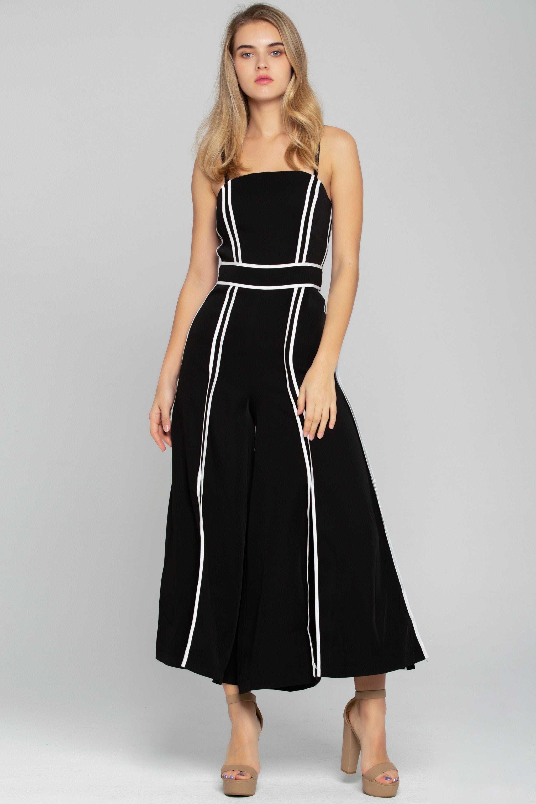 Black and White Trim Slit Jumpsuit - ownthelooks-Development