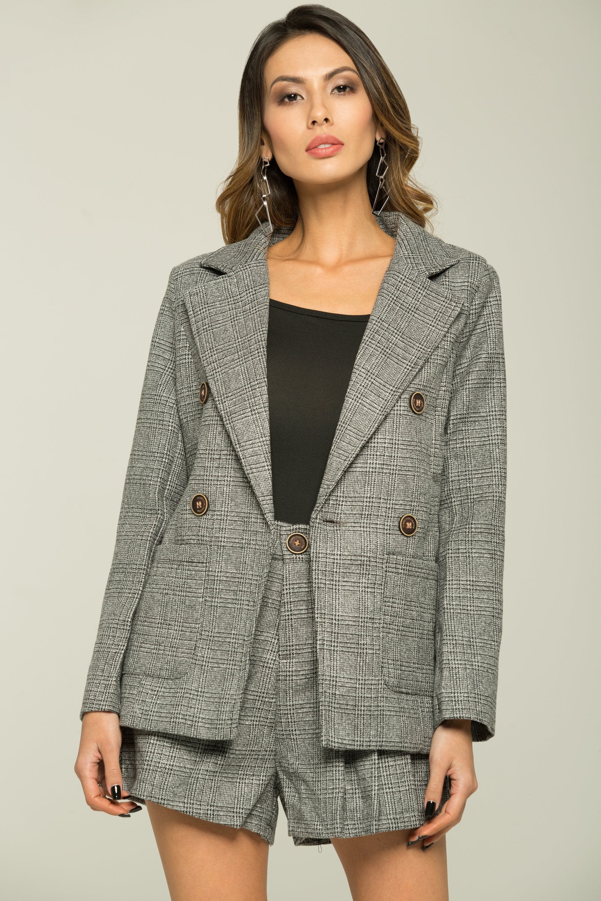 Black and White Tweed Blazer and Shorts Set - ownthelooks-Development