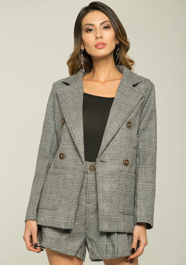 Black and White Tweed Blazer and Shorts Set - ownthelooks-Development