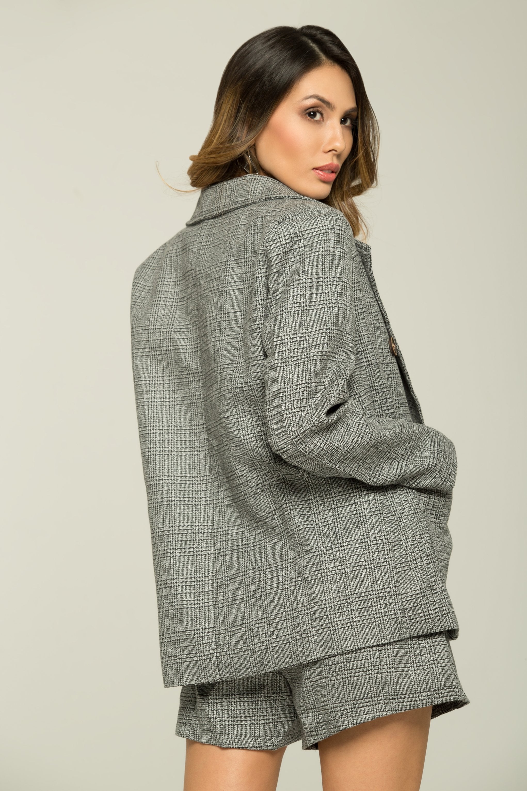 Black and White Tweed Blazer and Shorts Set - ownthelooks-Development