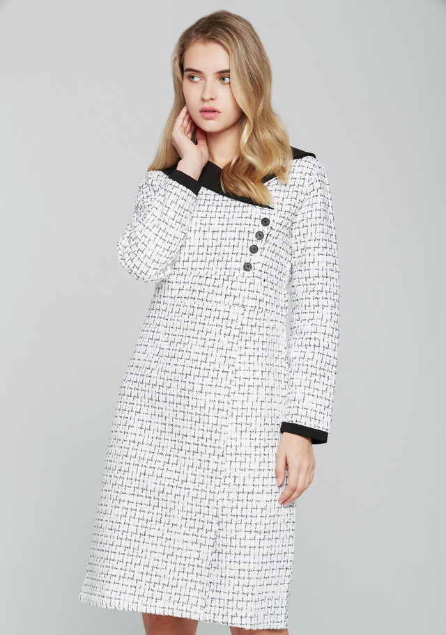 Black and White Tweed Full Sleeves Blazer Dress - ownthelooks-Development