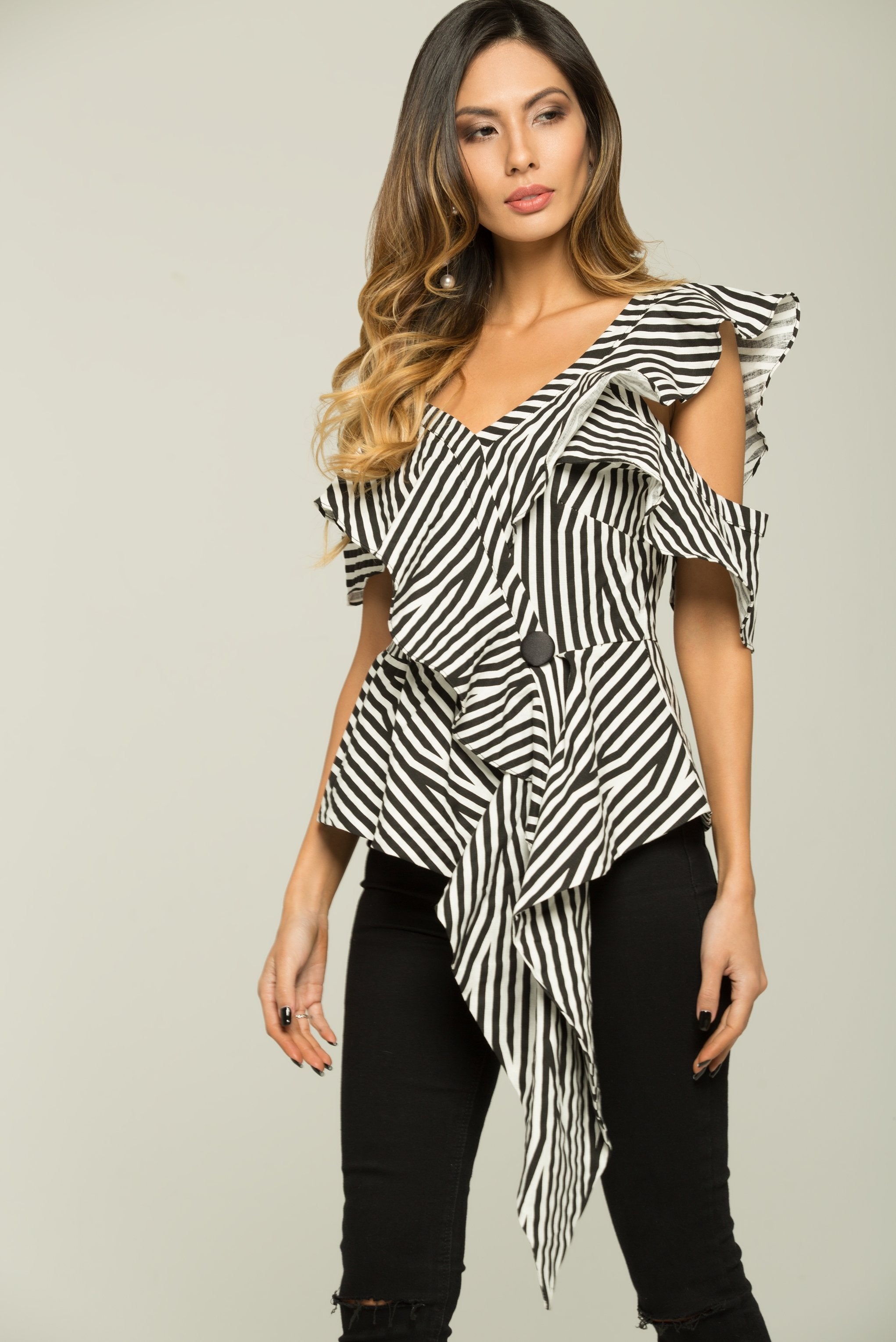 Black and White Zebra Stripes Asymmetrical Top - ownthelooks-Development