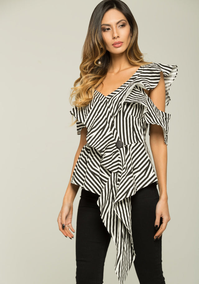 Black and White Zebra Stripes Asymmetrical Top - ownthelooks-Development