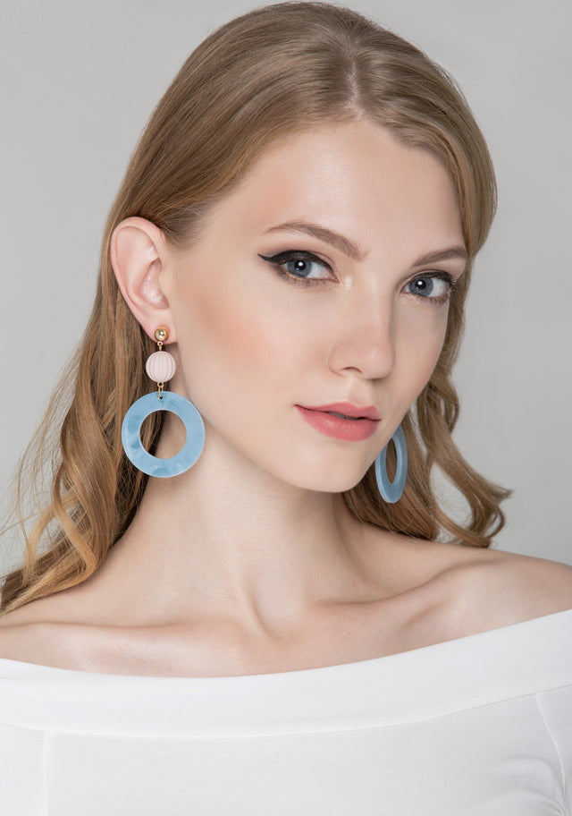 Blue Acrylic Marble Hoop Earrings - ownthelooks-Development