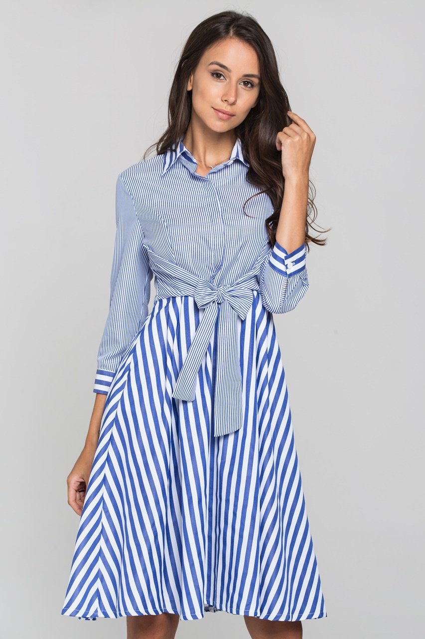 Blue Chalk and Candy Stripe Panel Wrap Midi Dress - ownthelooks-Development
