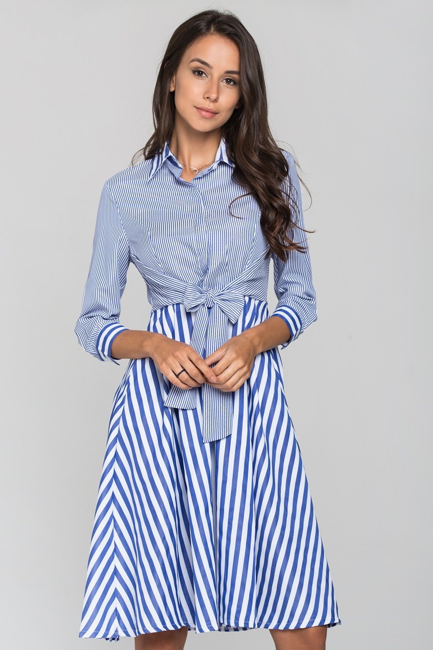 Blue Chalk and Candy Stripe Panel Wrap Midi Dress - ownthelooks-Development