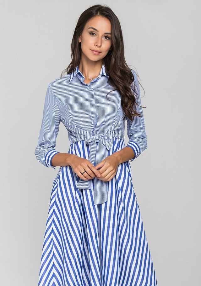 Blue Chalk and Candy Stripe Panel Wrap Midi Dress - ownthelooks-Development