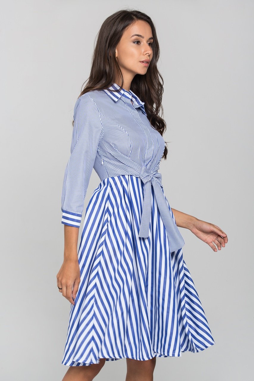 Blue Chalk and Candy Stripe Panel Wrap Midi Dress - ownthelooks-Development
