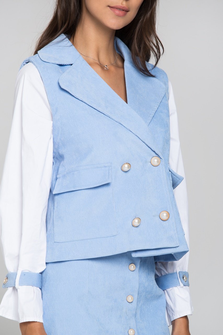 Blue Chord and White Sleeves Blazer and Skirt Set - ownthelooks-Development