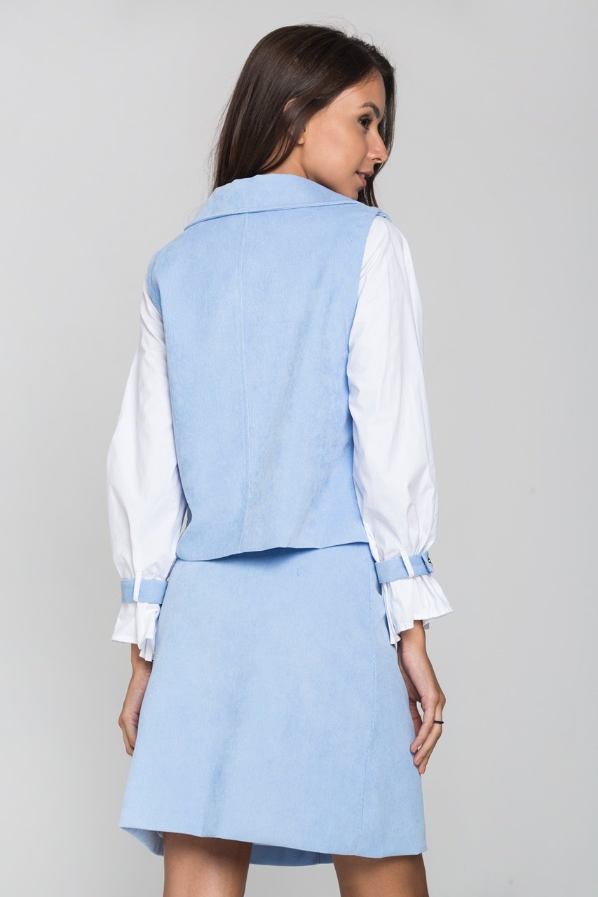 Blue Chord and White Sleeves Blazer and Skirt Set - ownthelooks-Development