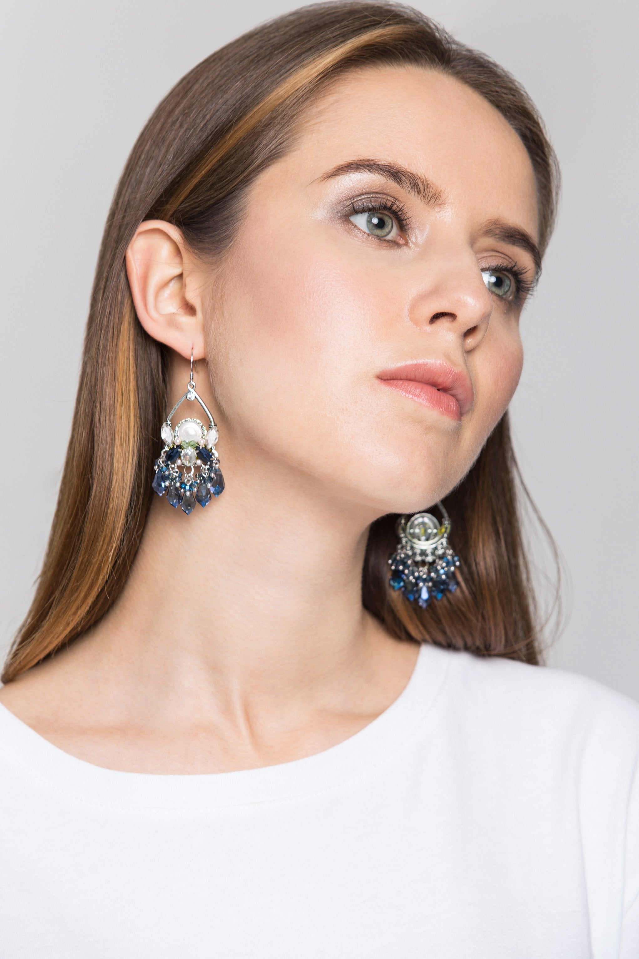 Blue Crystal Chandelier Earrings - ownthelooks-Development