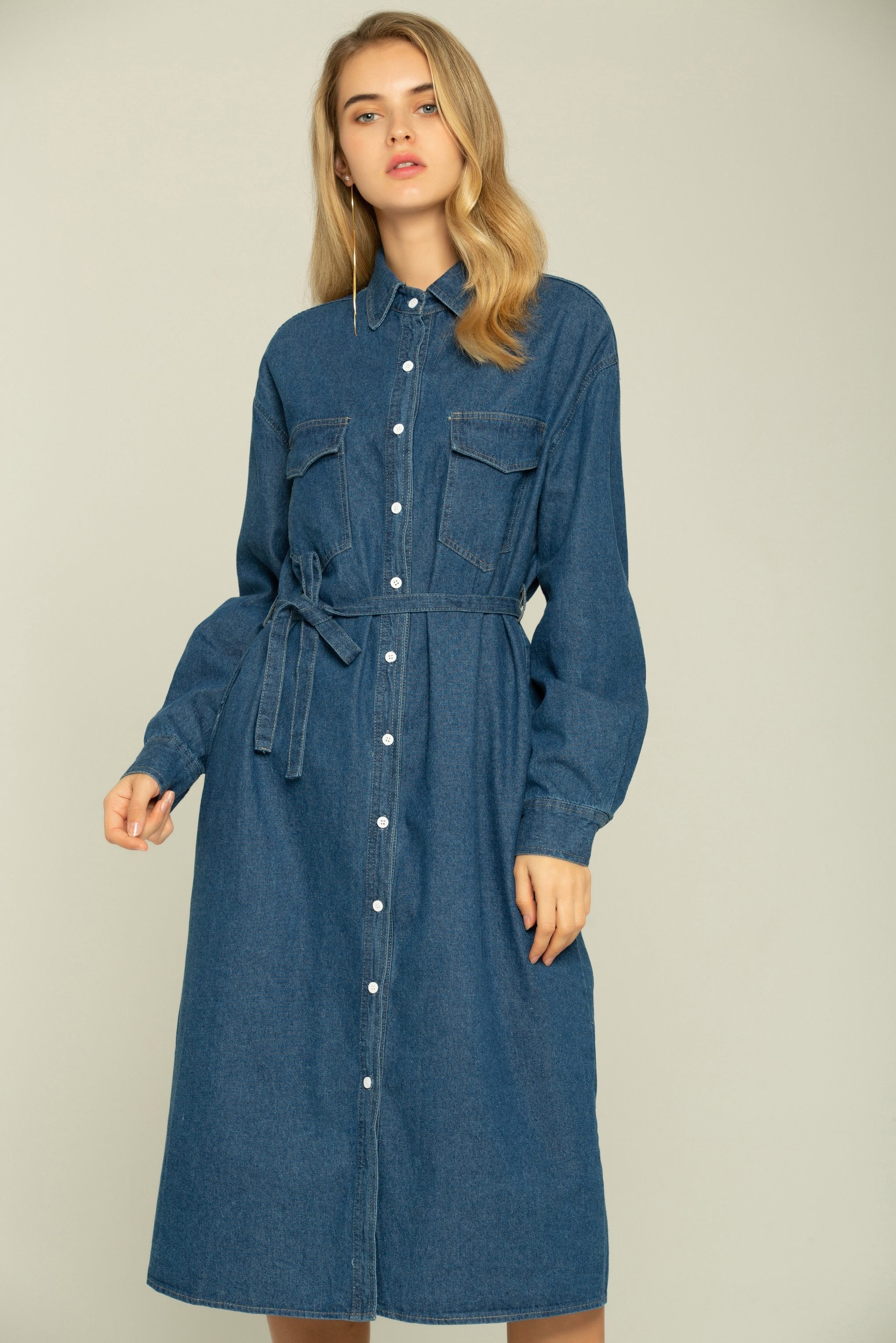 Blue Denim Button-up Maxi Dress - ownthelooks-Development