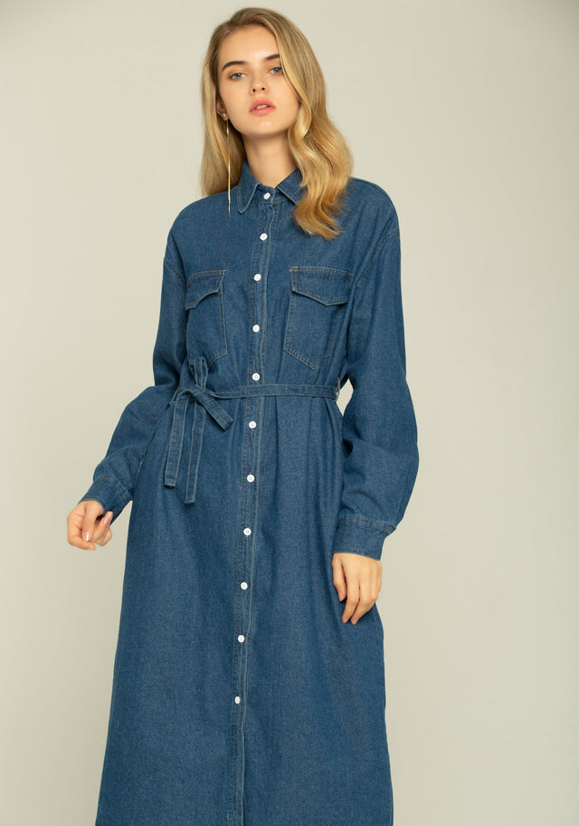 Blue Denim Button-up Maxi Dress - ownthelooks-Development