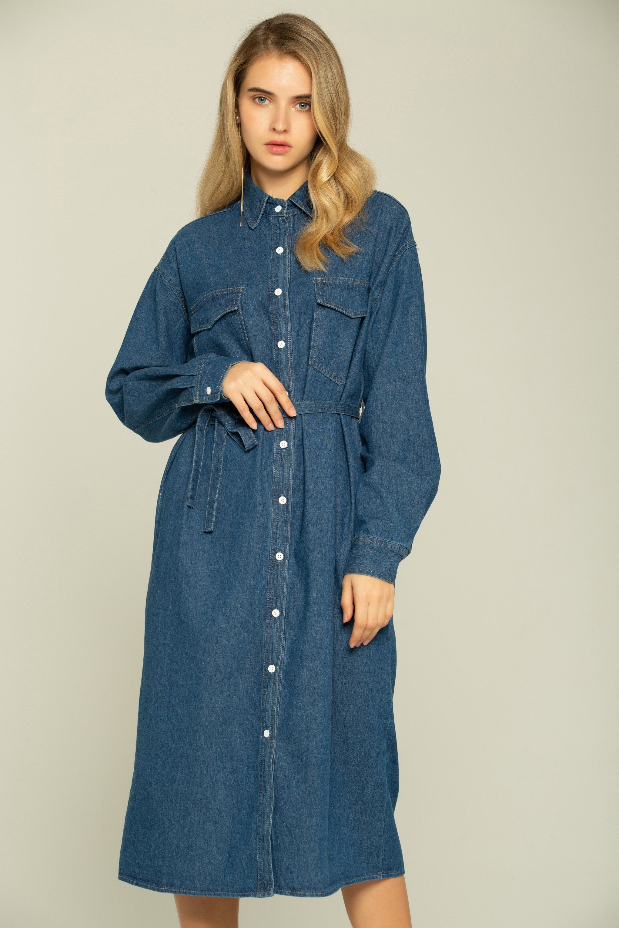 Blue Denim Button-up Maxi Dress - ownthelooks-Development