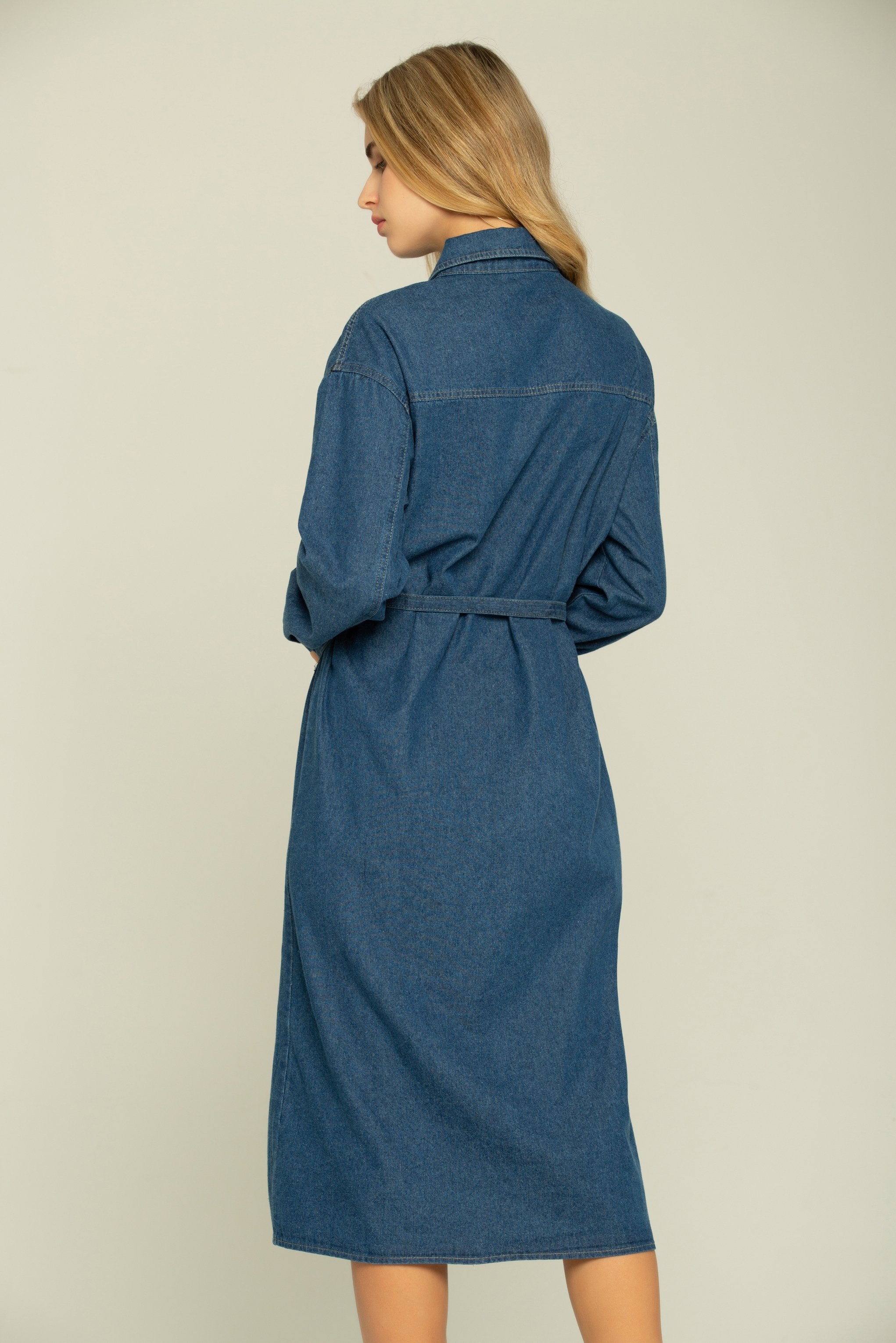 Blue Denim Button-up Maxi Dress - ownthelooks-Development