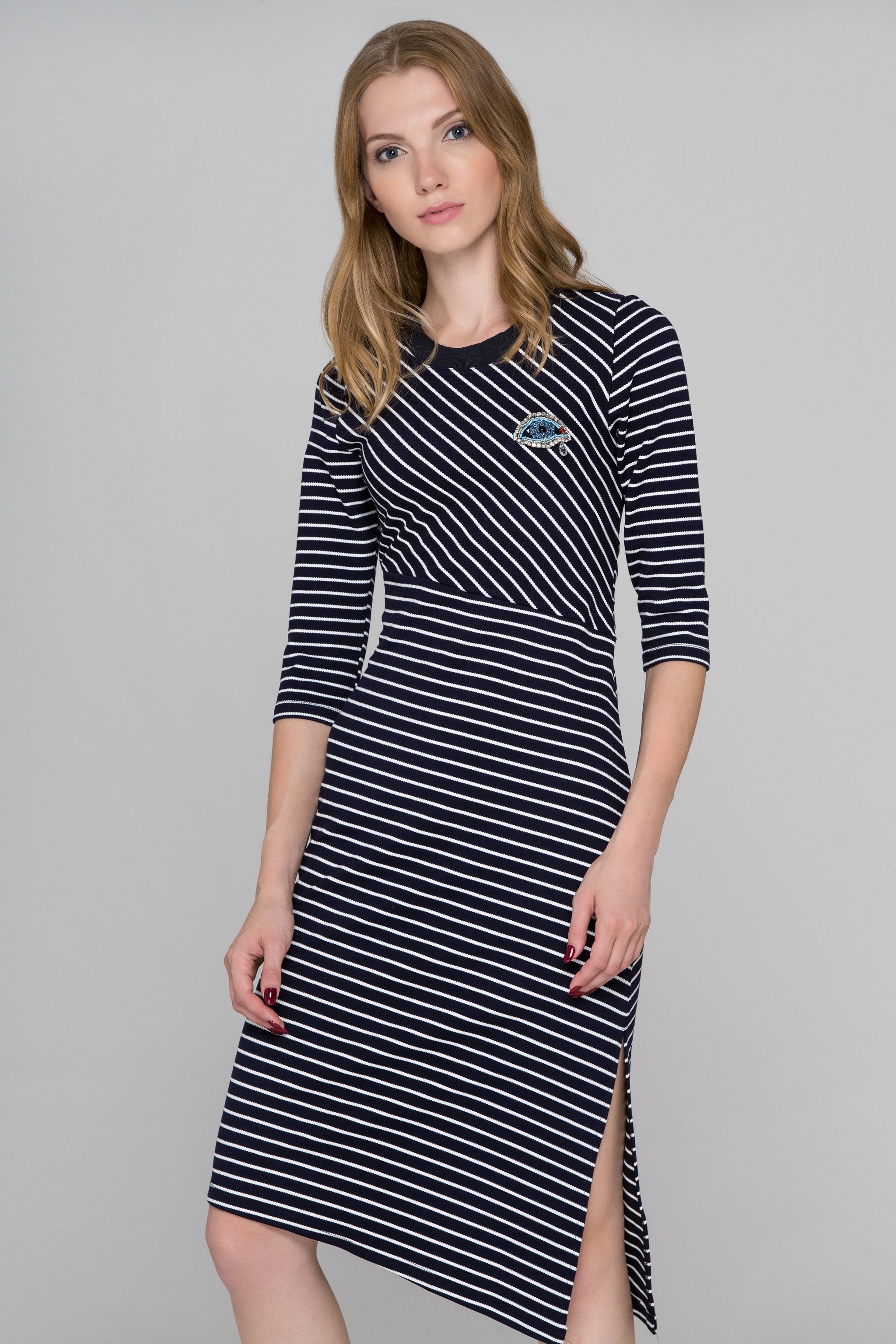Blue Eyes Asymmetric Striped Midi Dress - ownthelooks-Development