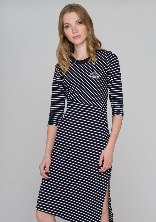 Blue Eyes Asymmetric Striped Midi Dress - ownthelooks-Development