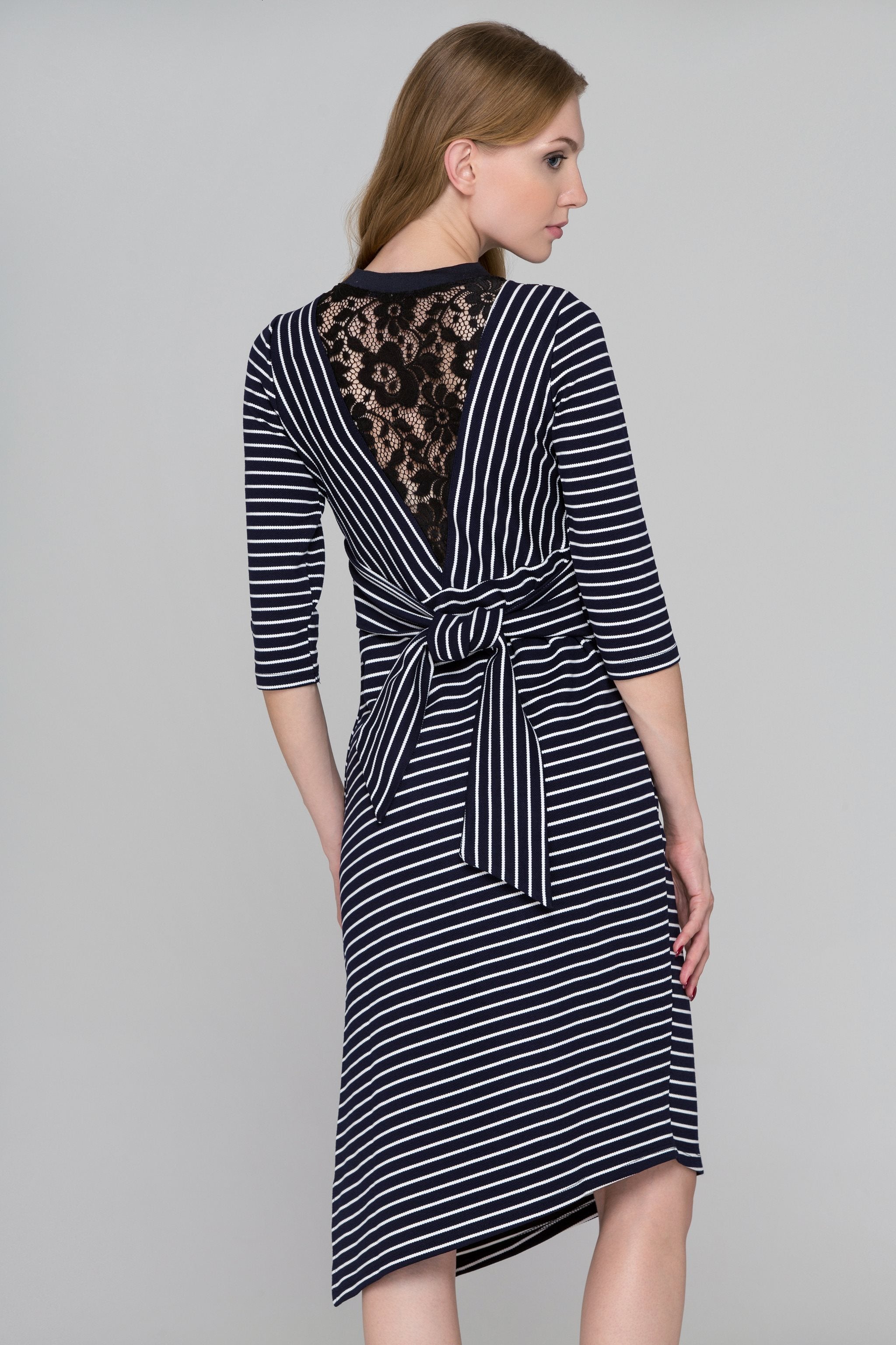 Blue Eyes Asymmetric Striped Midi Dress - ownthelooks-Development