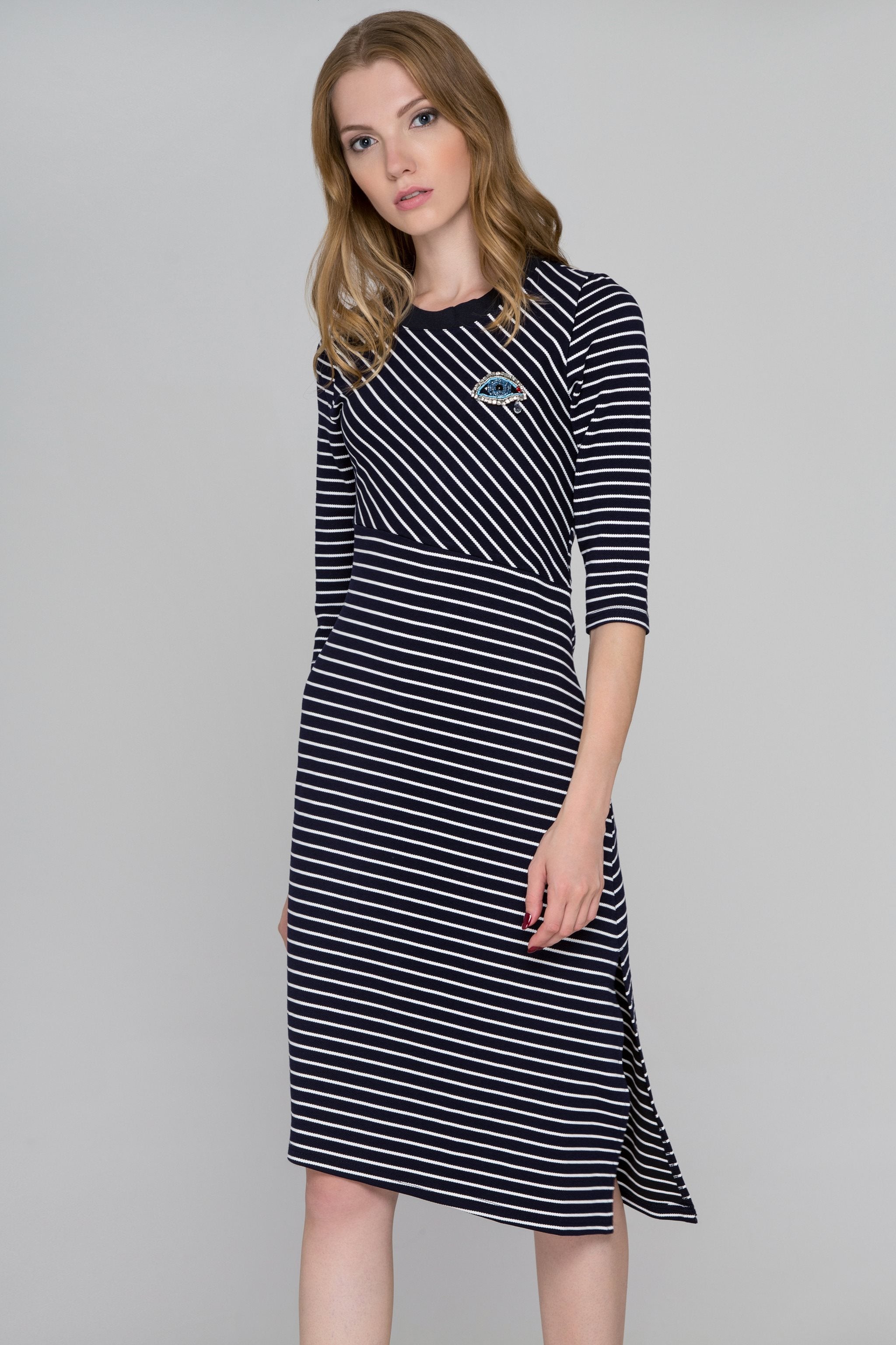 Blue Eyes Asymmetric Striped Midi Dress - ownthelooks-Development