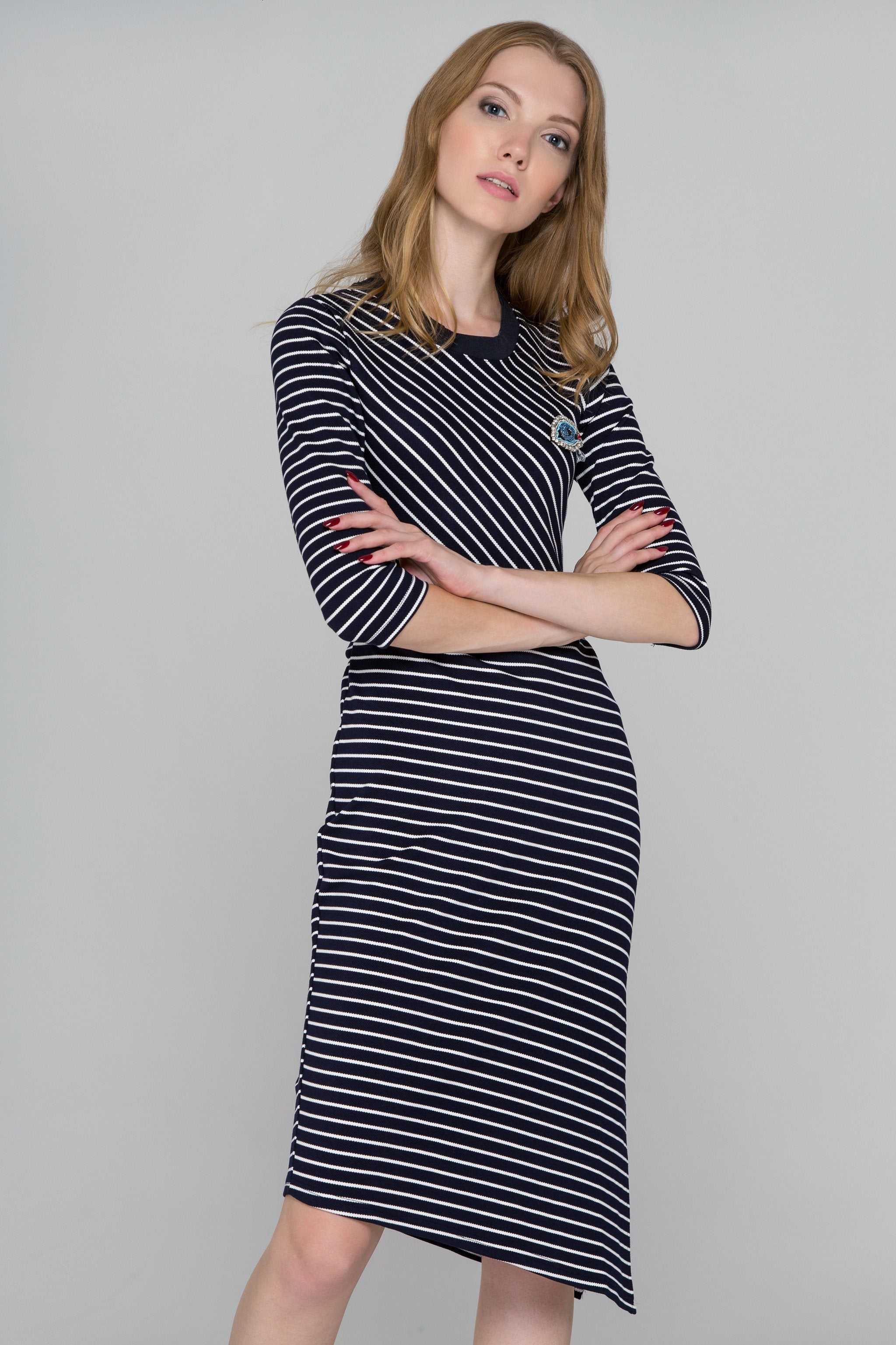 Blue Eyes Asymmetric Striped Midi Dress - ownthelooks-Development