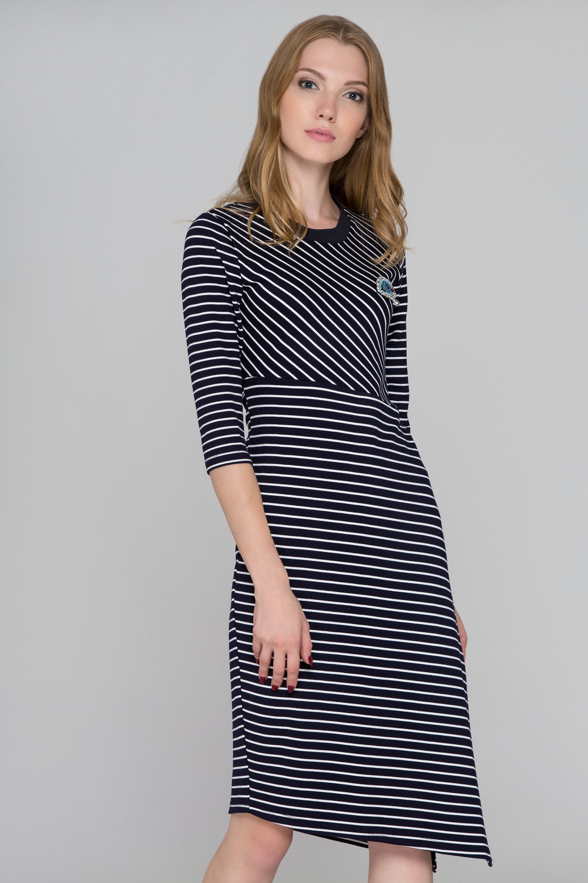 Blue Eyes Asymmetric Striped Midi Dress - ownthelooks-Development