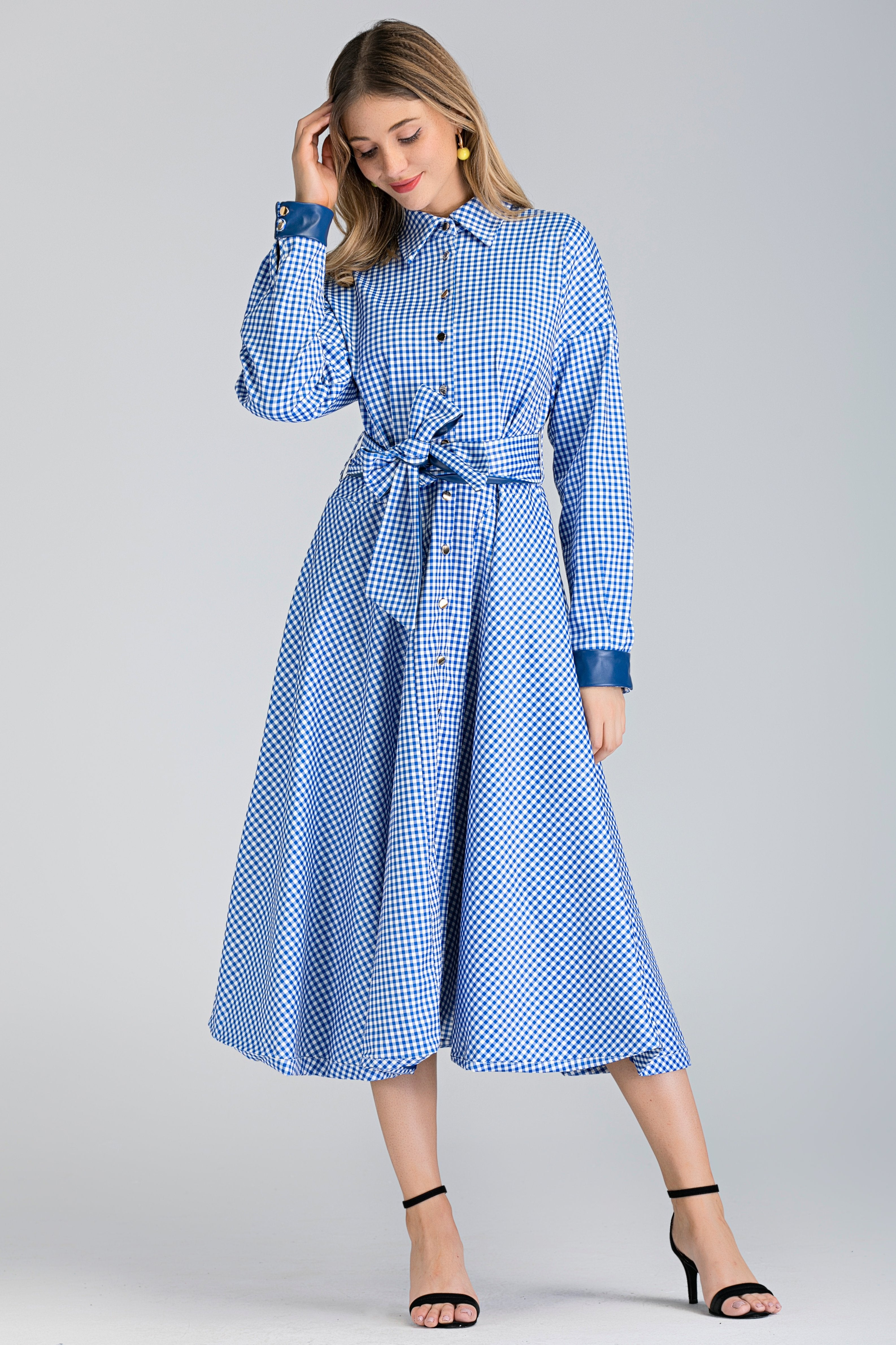 Blue Gingham Shirt Maxi Dress - ownthelooks-Development