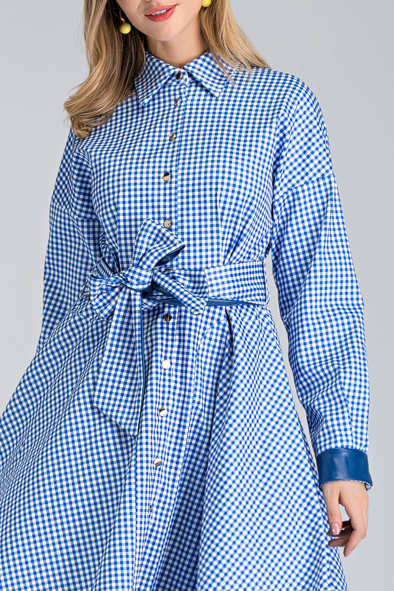 Blue Gingham Shirt Maxi Dress - ownthelooks-Development