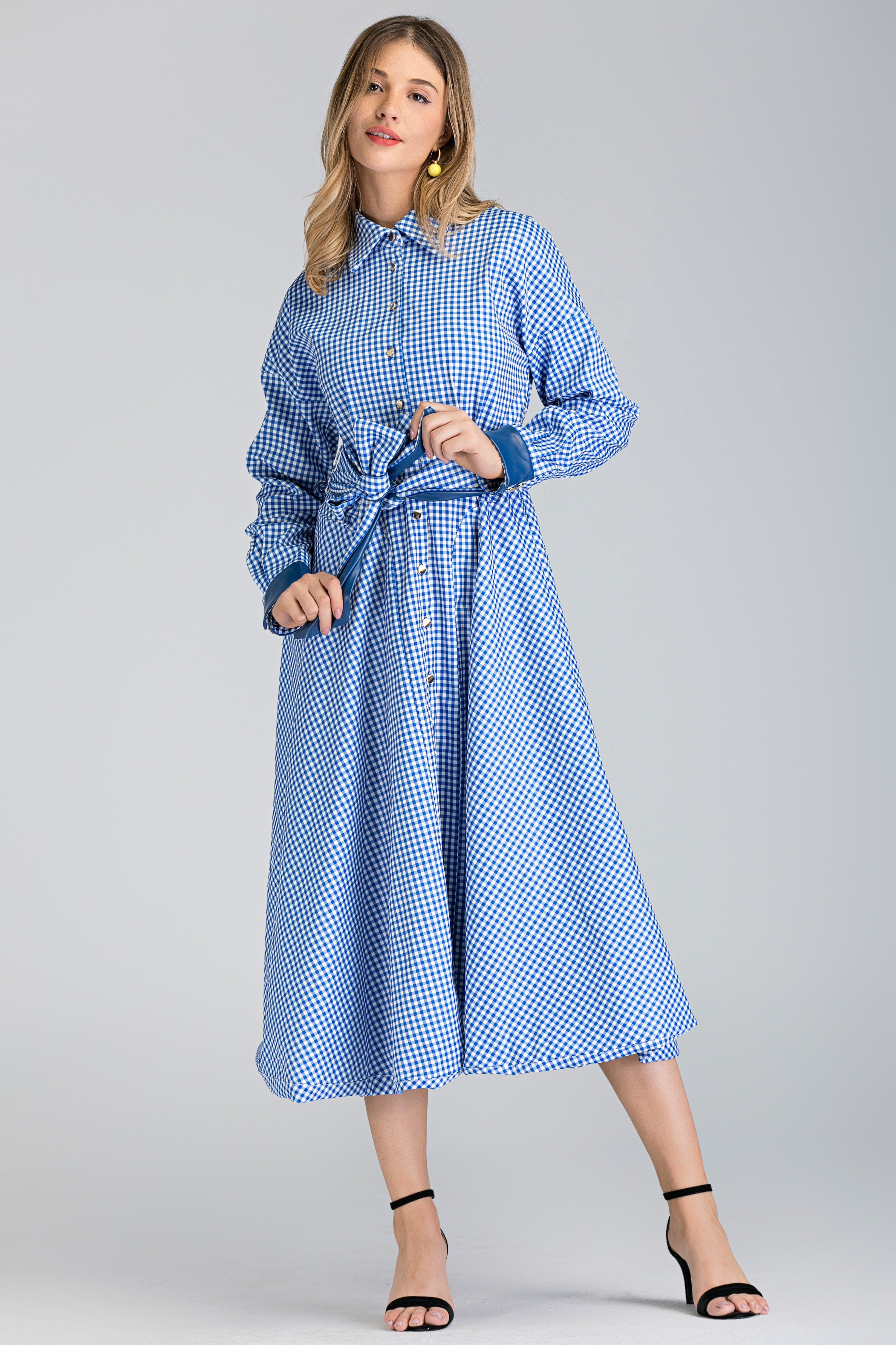 Blue Gingham Shirt Maxi Dress - ownthelooks-Development