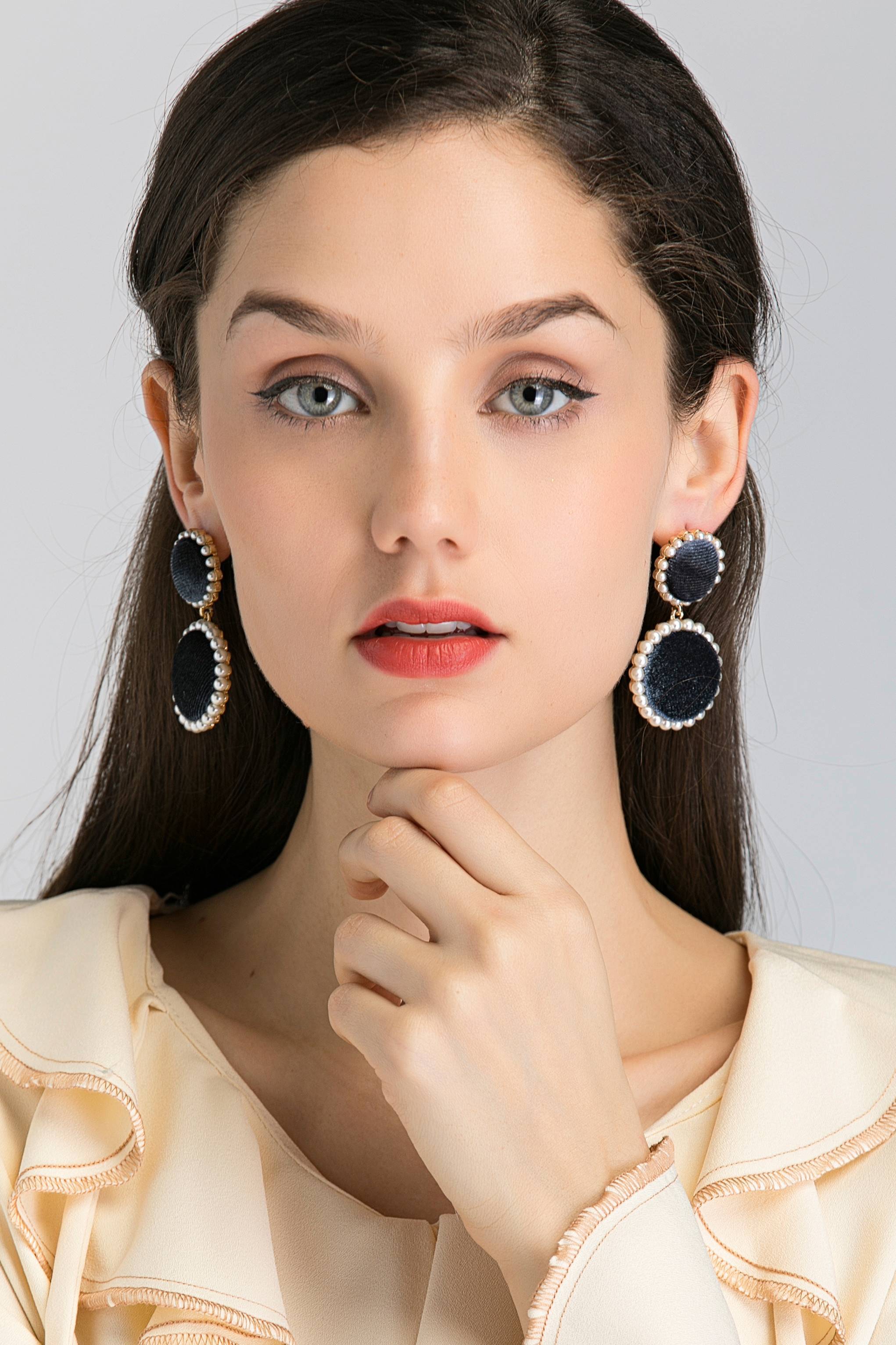 Blue Round and Pearl Detail Detail Drop Earrings - ownthelooks-Development