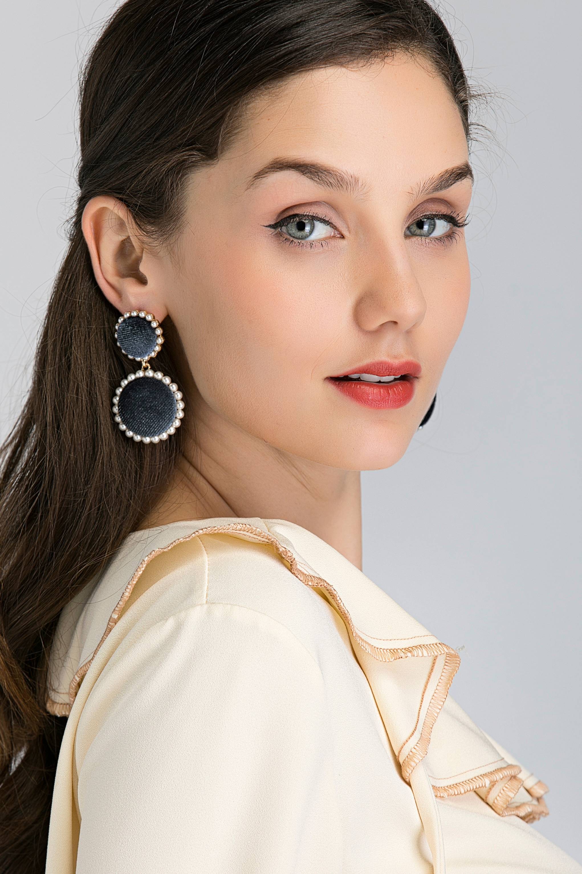 Blue Round and Pearl Detail Detail Drop Earrings - ownthelooks-Development
