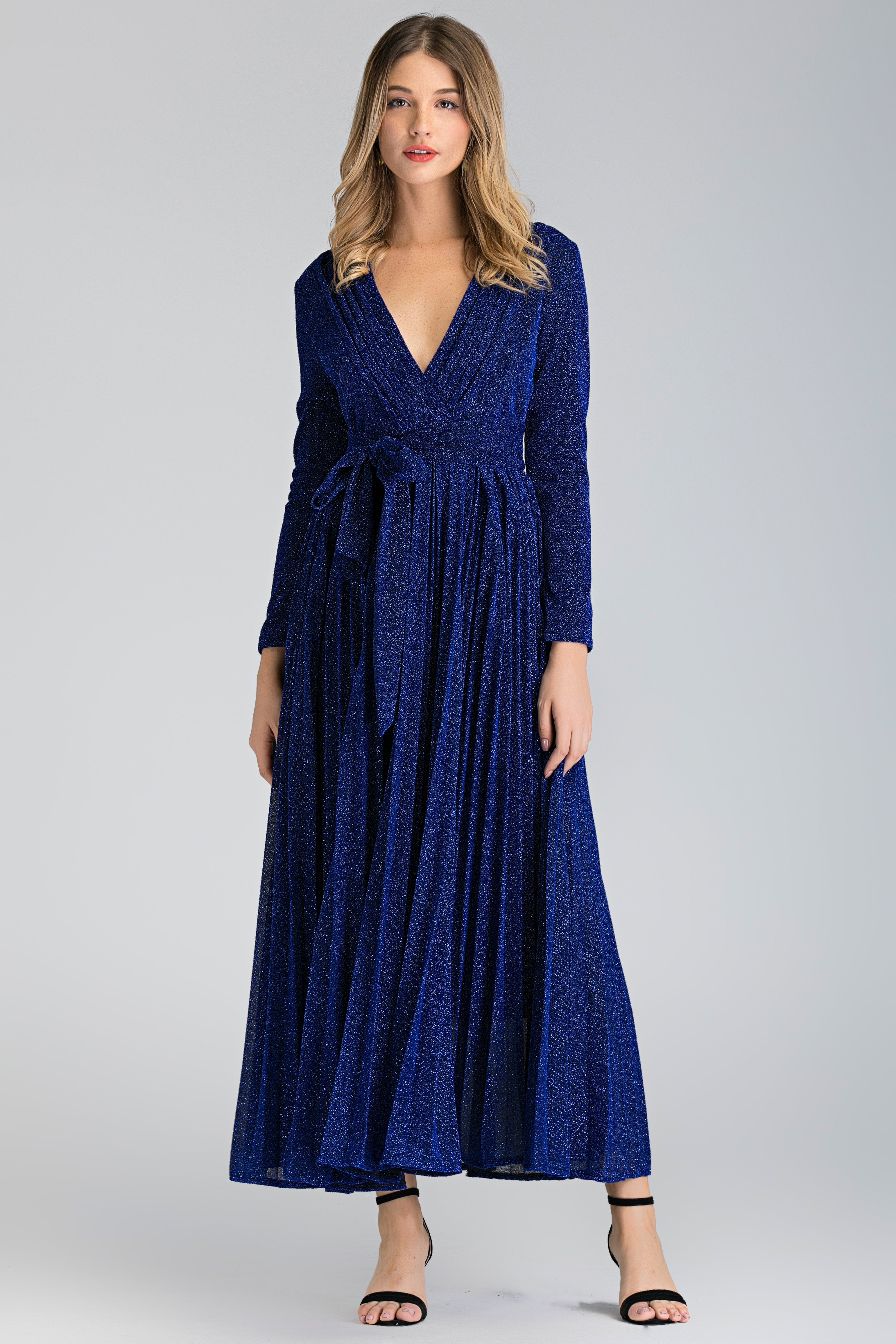 Blue Sapphire Pleated Maxi Dress - ownthelooks-Development