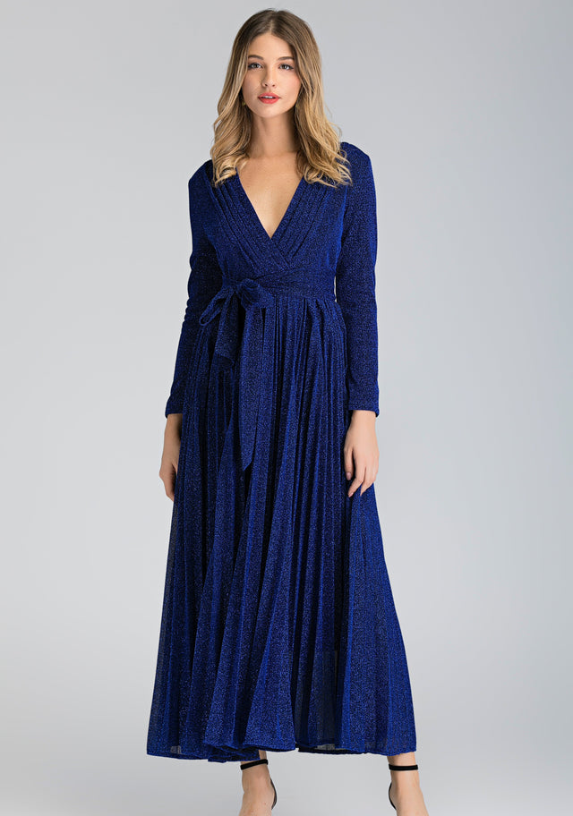 Blue Sapphire Pleated Maxi Dress - ownthelooks-Development