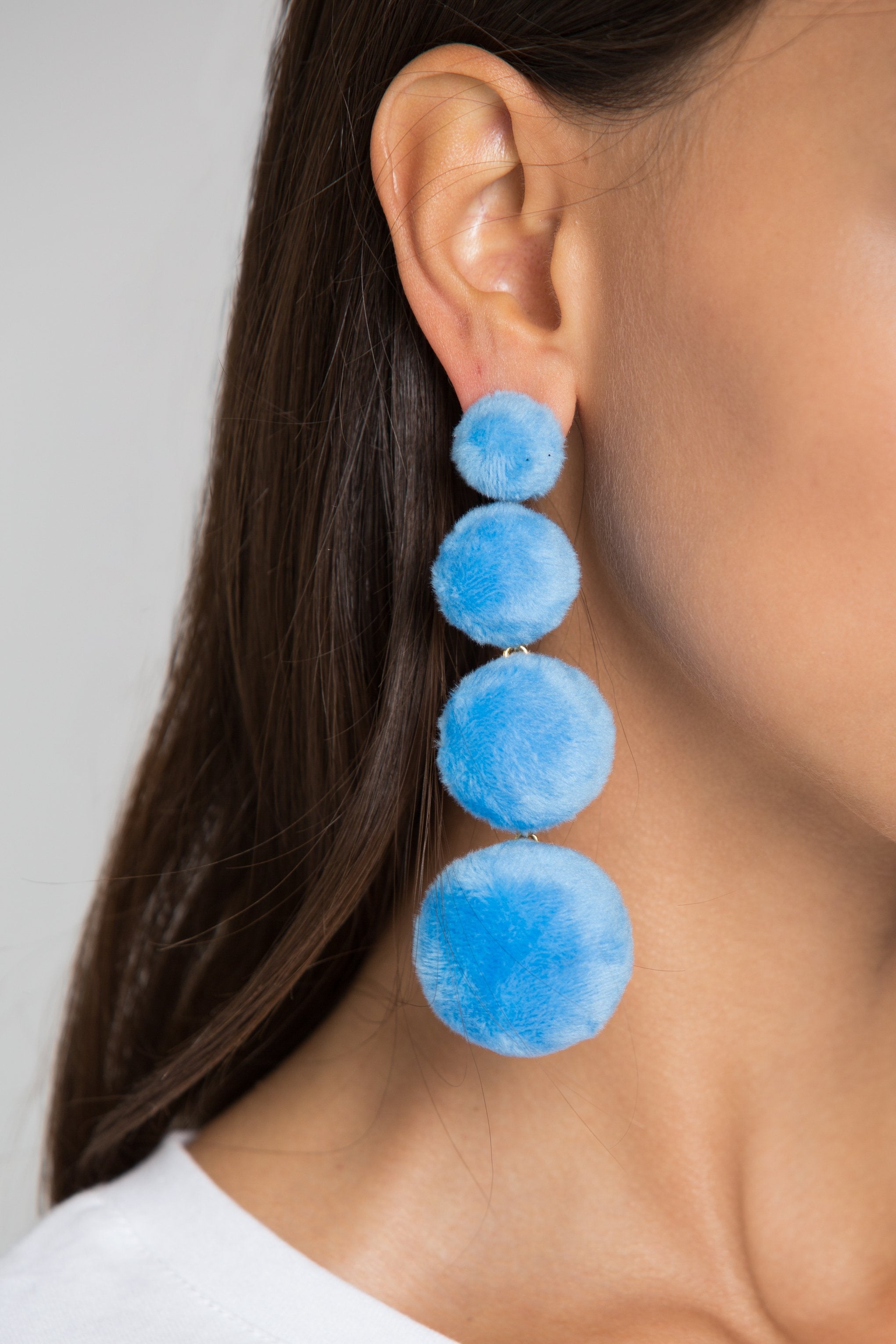 Blue Tiered Fur Button Earrings - ownthelooks-Development