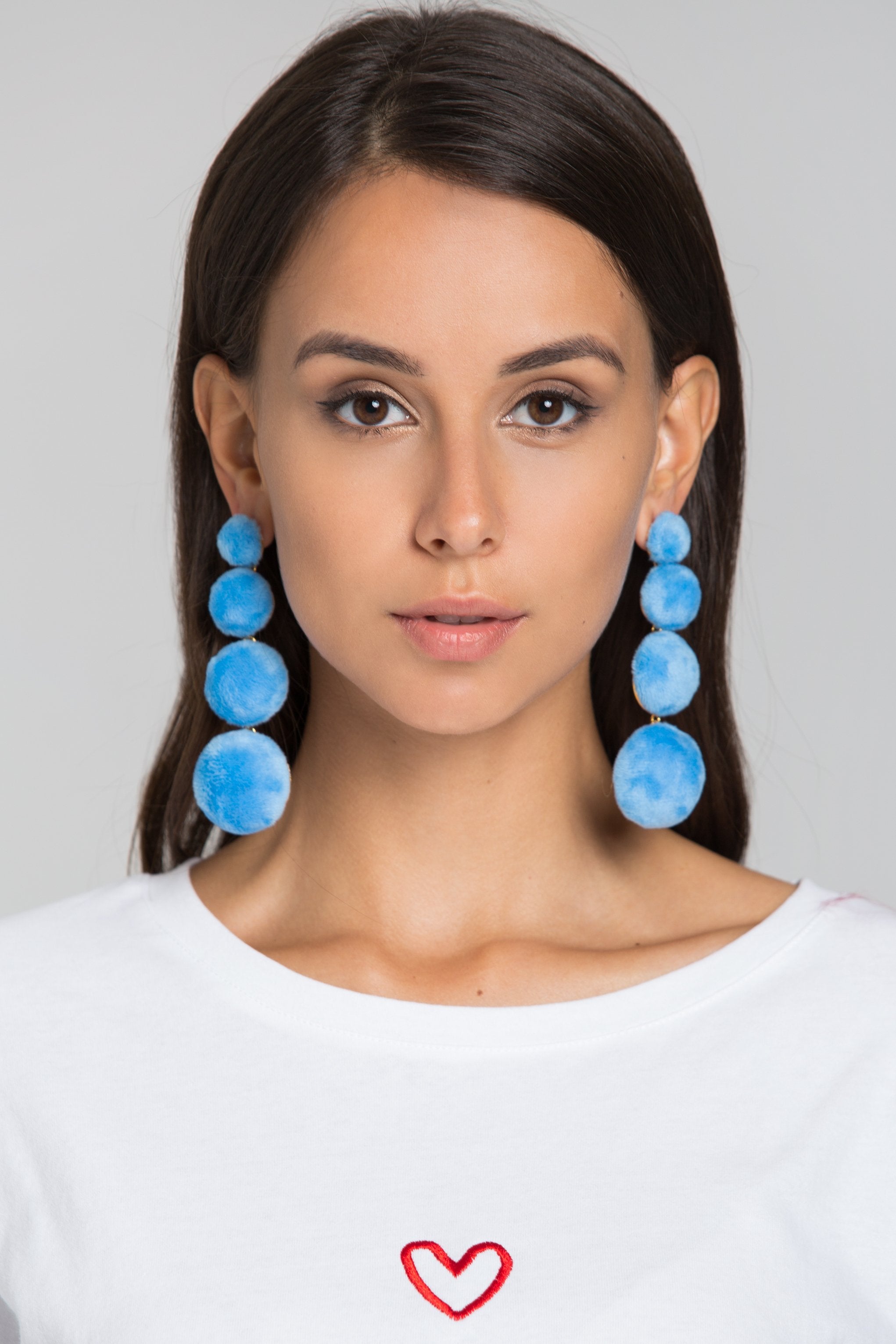 Blue Tiered Fur Button Earrings - ownthelooks-Development