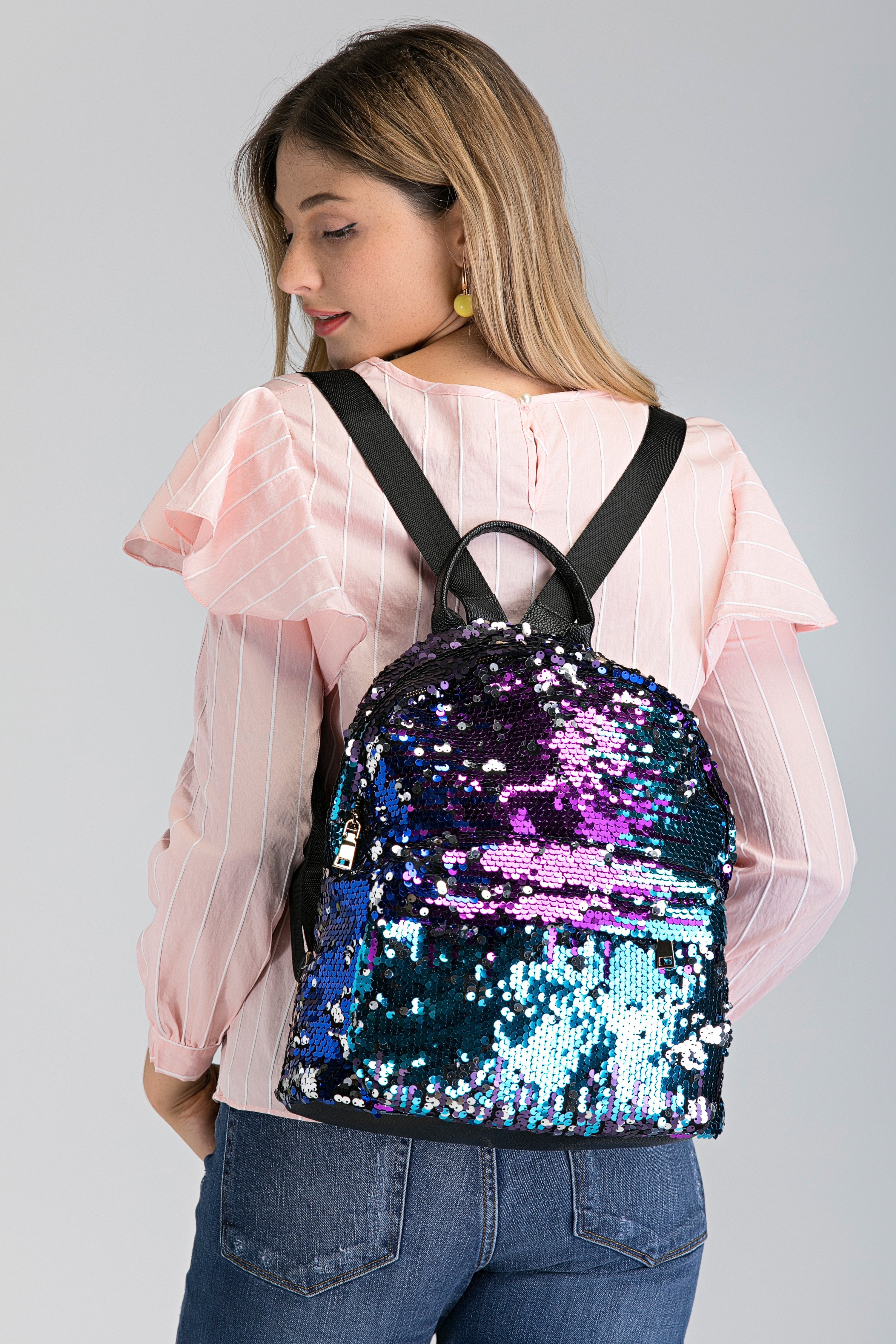 Blue Violet Sequined Mini Backpack - ownthelooks-Development