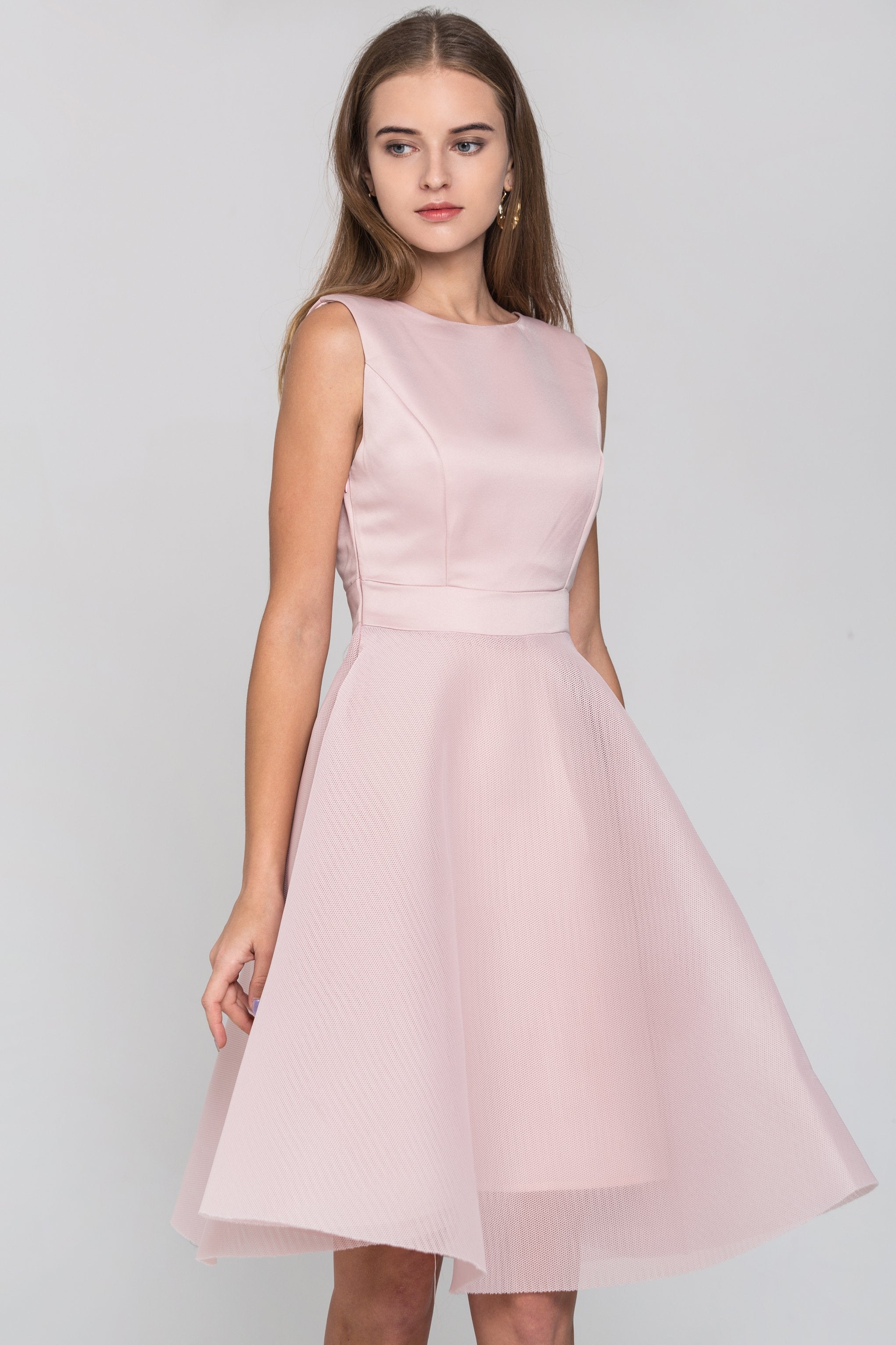 Blush Bow Back Mesh Pincess Midi Dress - ownthelooks-Development