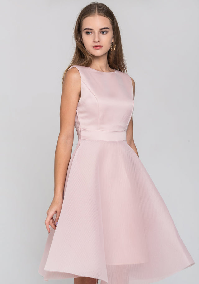 Blush Bow Back Mesh Pincess Midi Dress - ownthelooks-Development