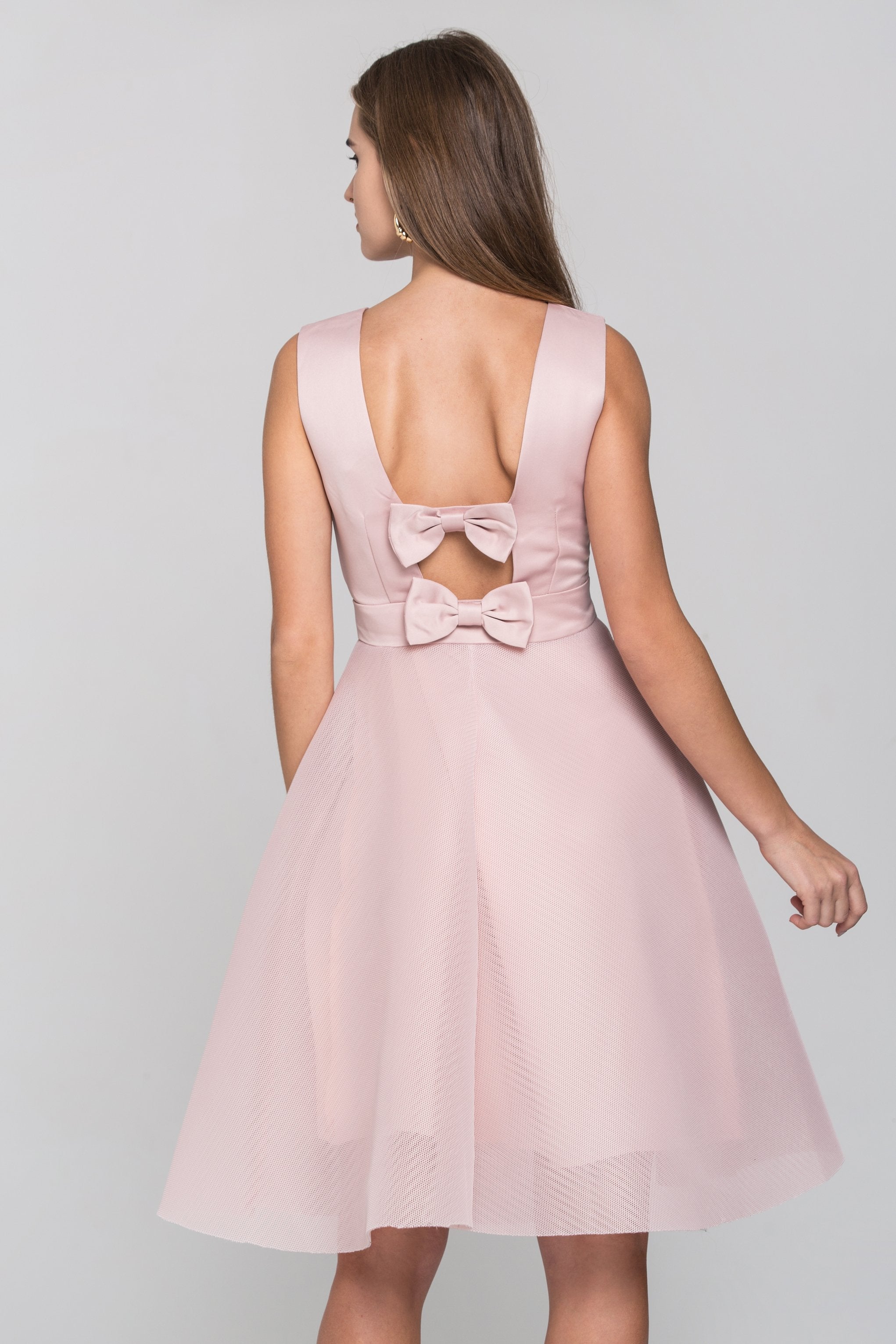 Blush Bow Back Mesh Pincess Midi Dress - ownthelooks-Development