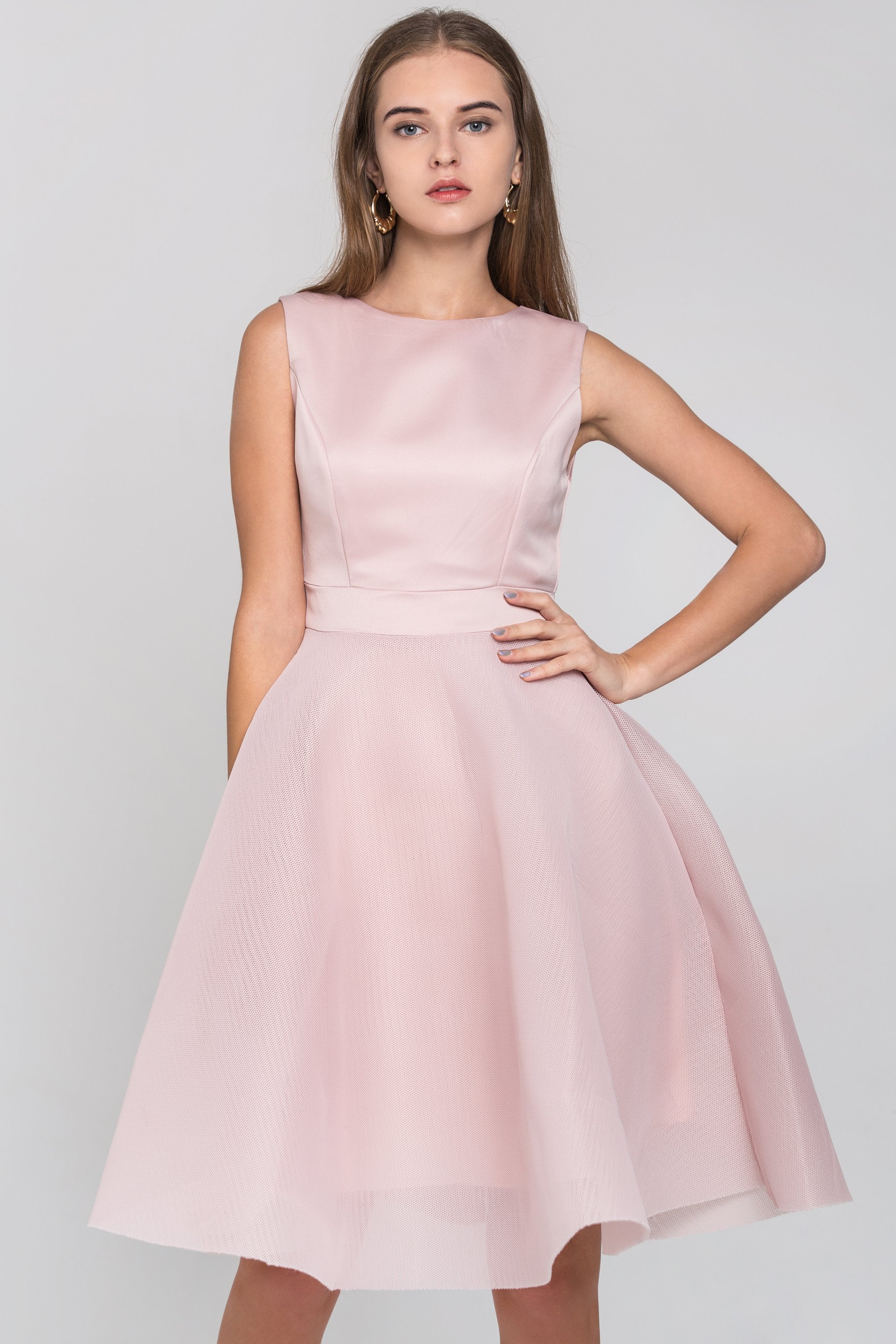 Blush Bow Back Mesh Pincess Midi Dress - ownthelooks-Development