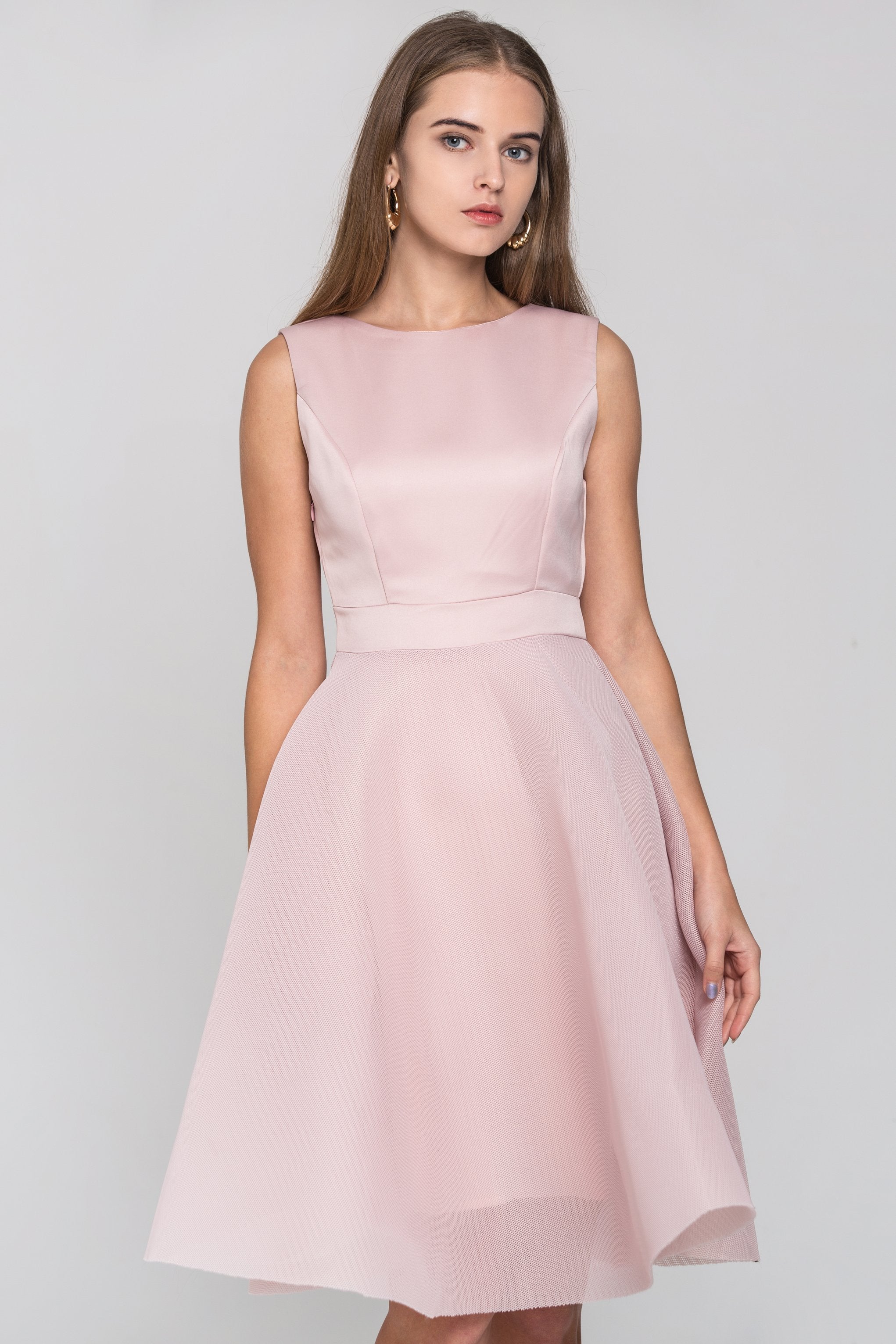 Blush Bow Back Mesh Pincess Midi Dress - ownthelooks-Development