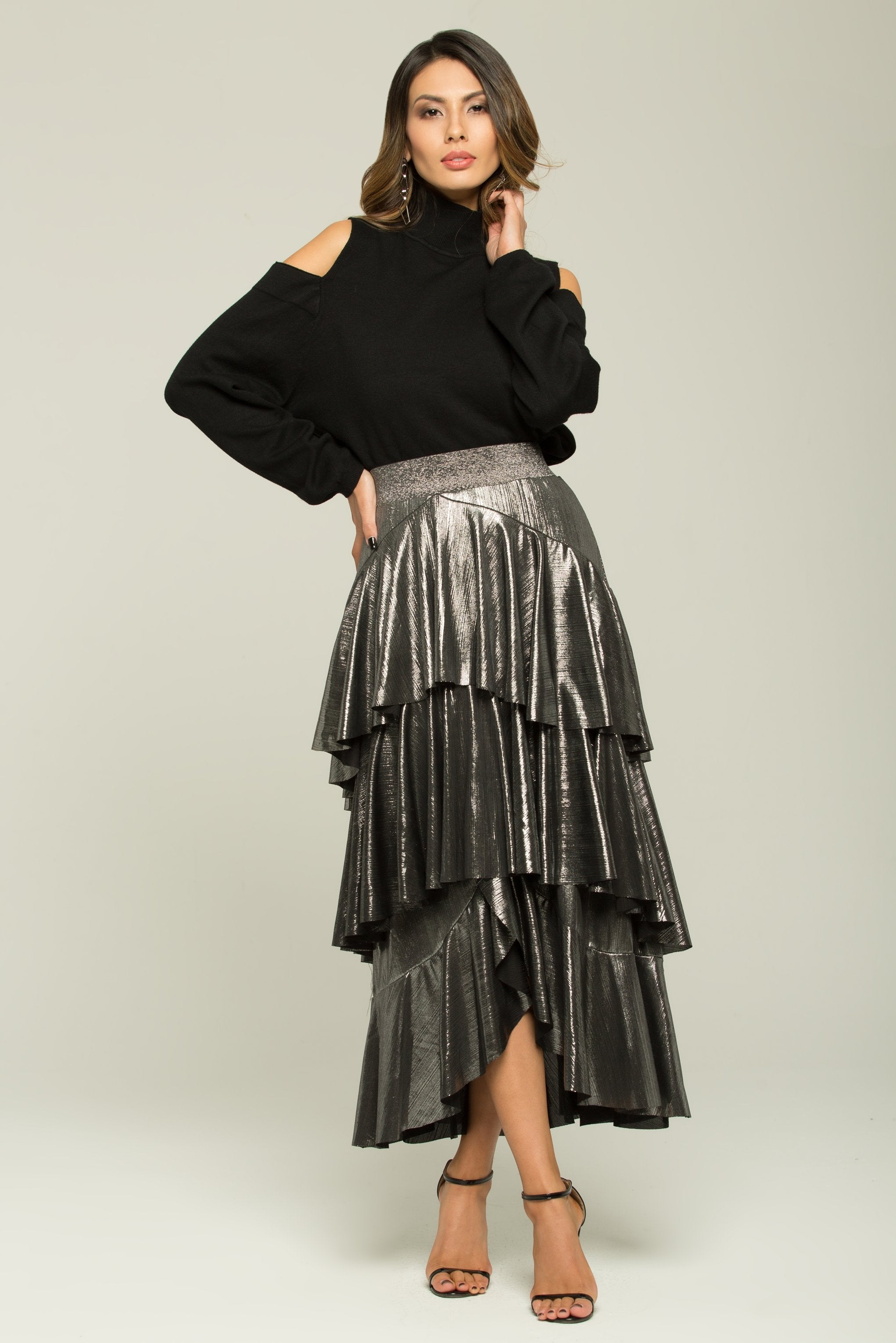 Bright Silver Ruffled Maxi Skirt - ownthelooks-Development