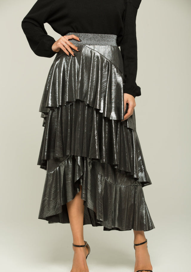 Bright Silver Ruffled Maxi Skirt - ownthelooks-Development