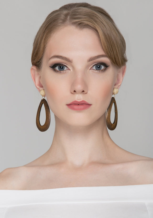 Brown Oval Wood Earrings - ownthelooks-Development